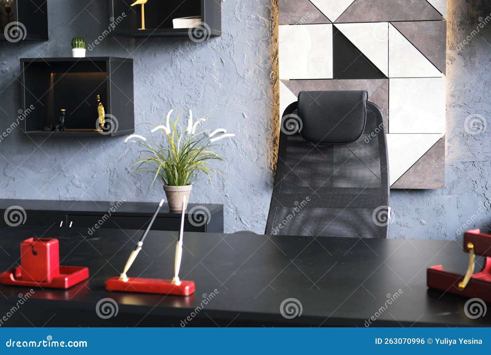 Manager S Office Setting. a Black Armchair Next To a Black Desk Stock Photo Image of equipment