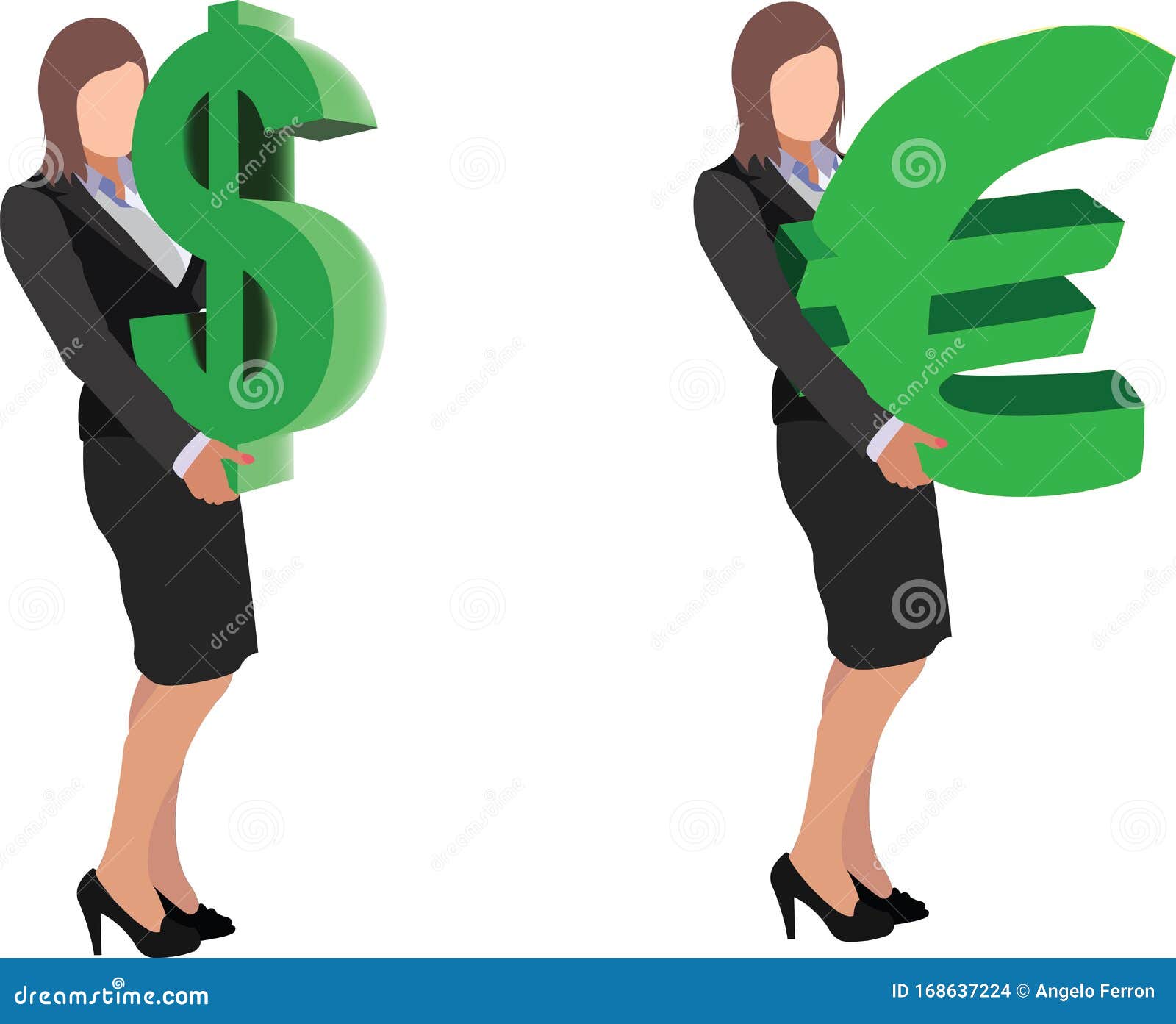 manager woman carries dollar and euro  with her arms