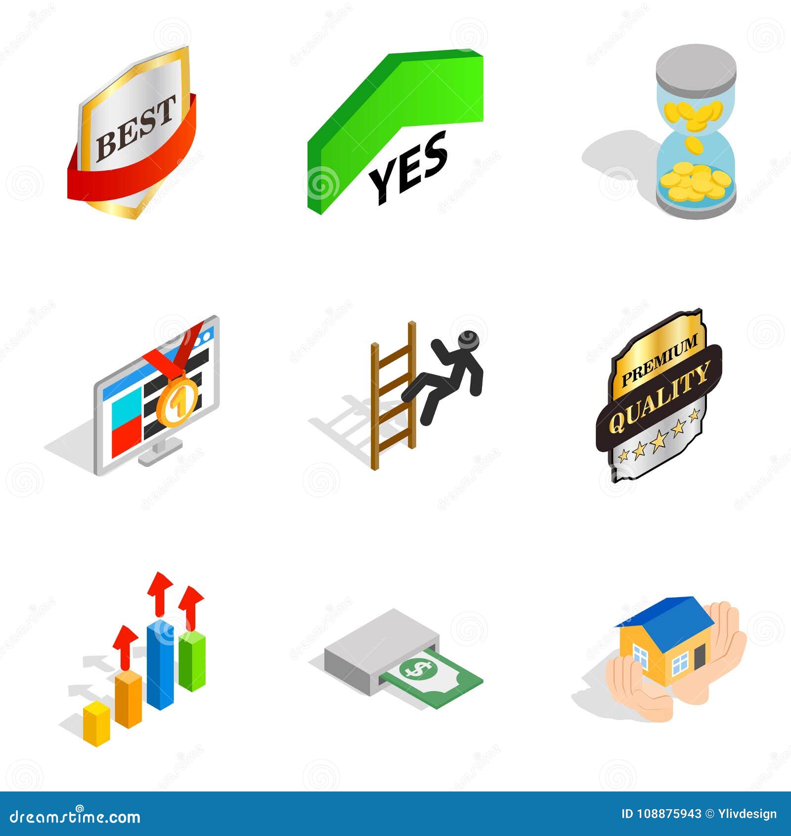 managerial position icons set, isometric style