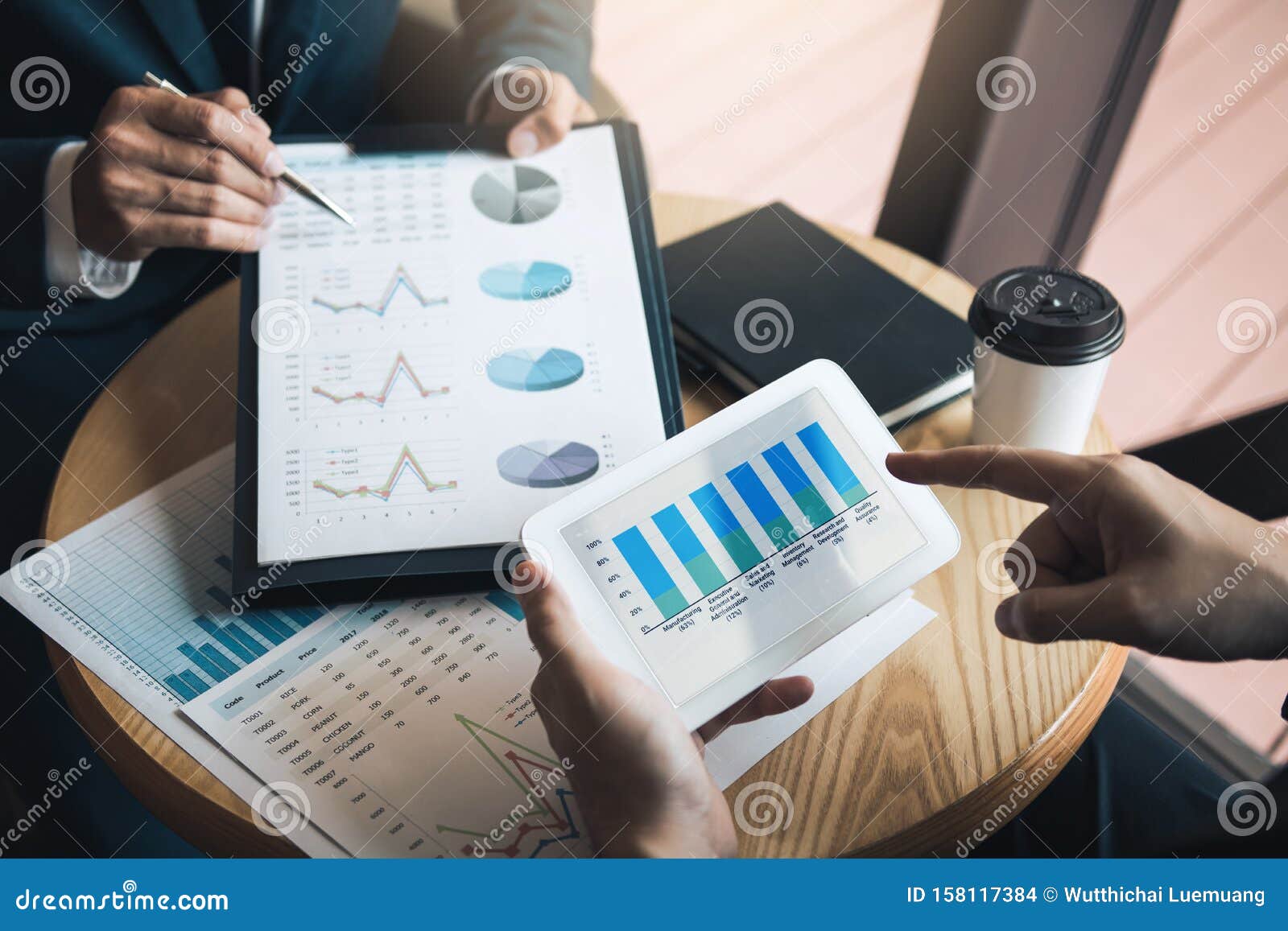 managers are using tablets to analyze sales cost reports and explain summary reports to employees calculate and record summary