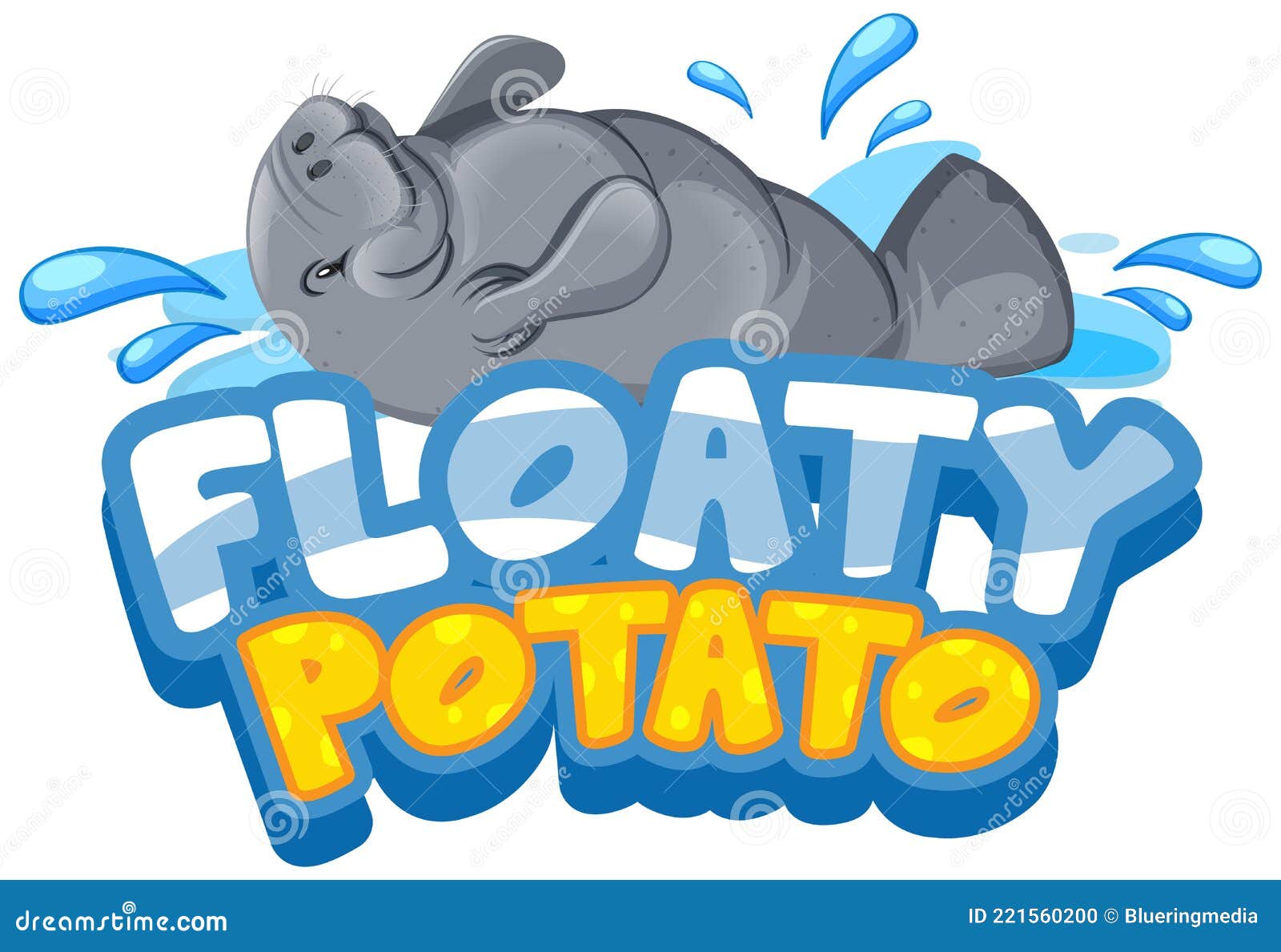 Manatee Cartoon Character with Floaty Font Banner Isolated Stock Vector - Illustration of creature, isolated: 221560200