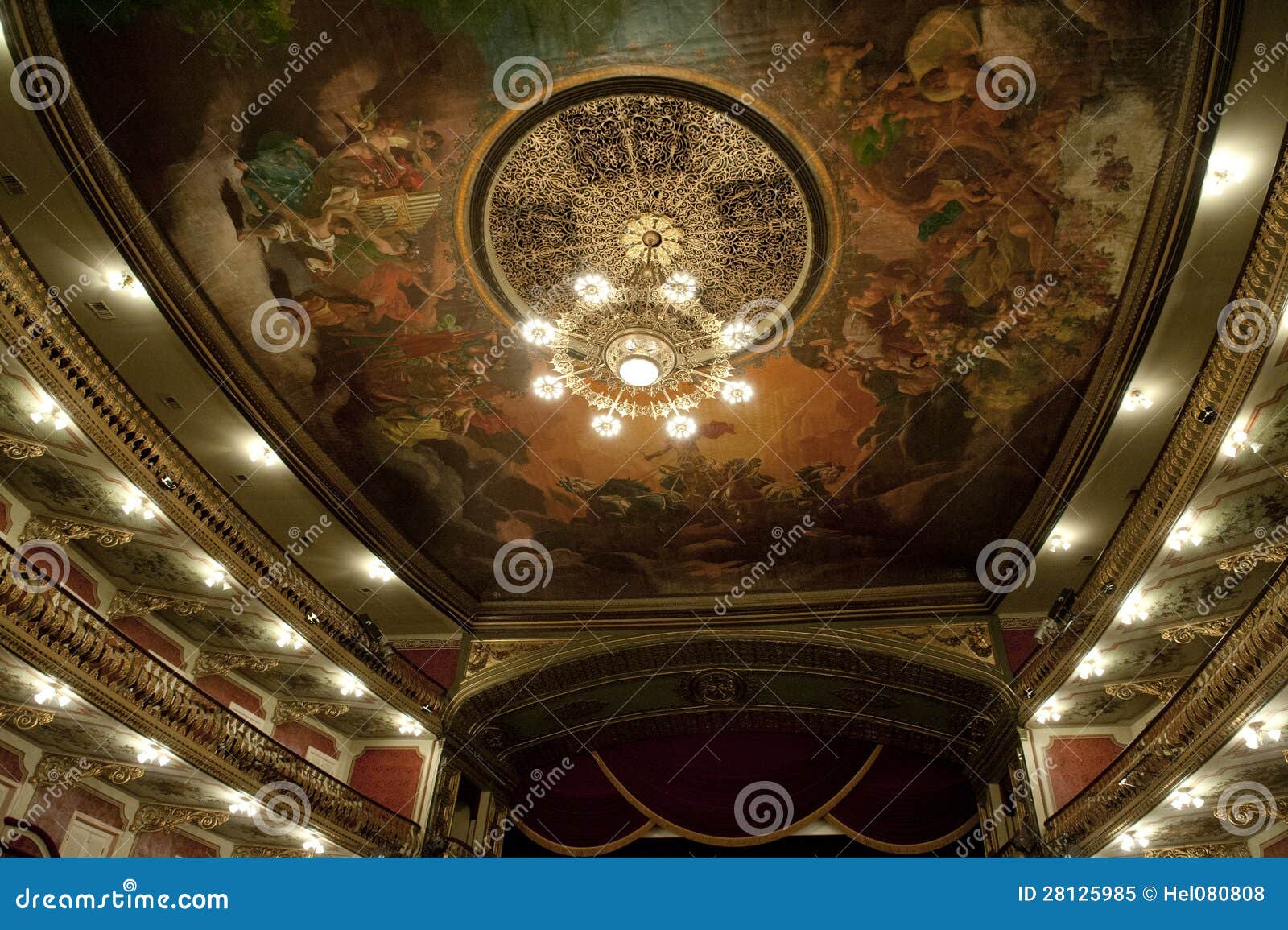 manaus opera house inside, painted ceiling and luster