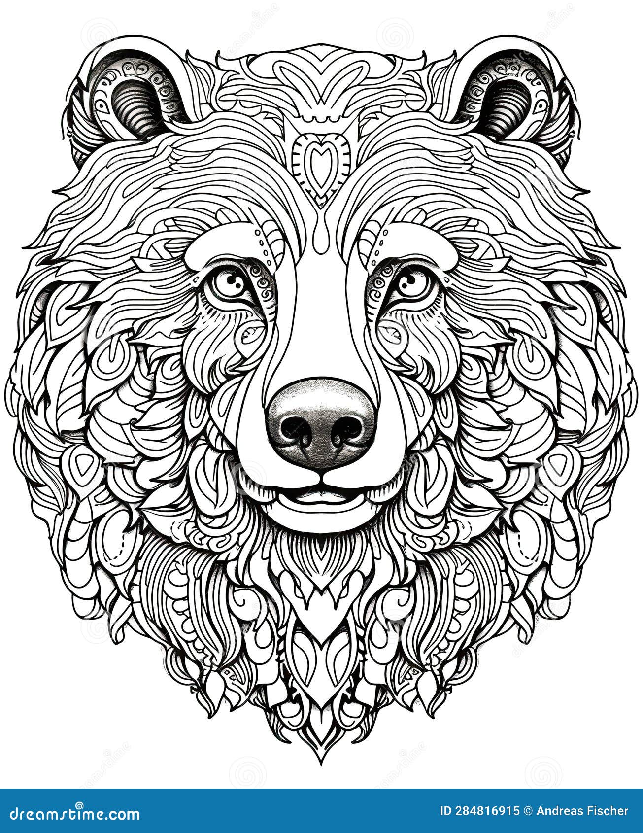 Mandala, Black and White Illustration for Coloring Animals, Bear. Stock ...