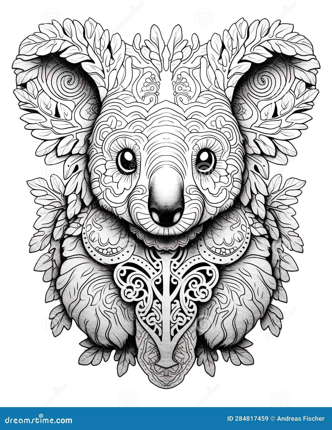 Mandala, Black and White Illustration for Coloring Animals, Bear. Stock ...