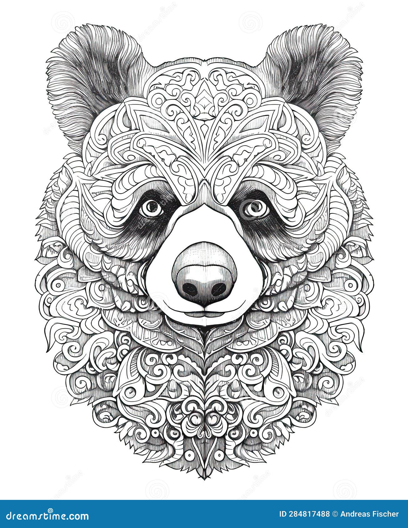 Mandala, Black and White Illustration for Coloring Animals, Bear. Stock ...