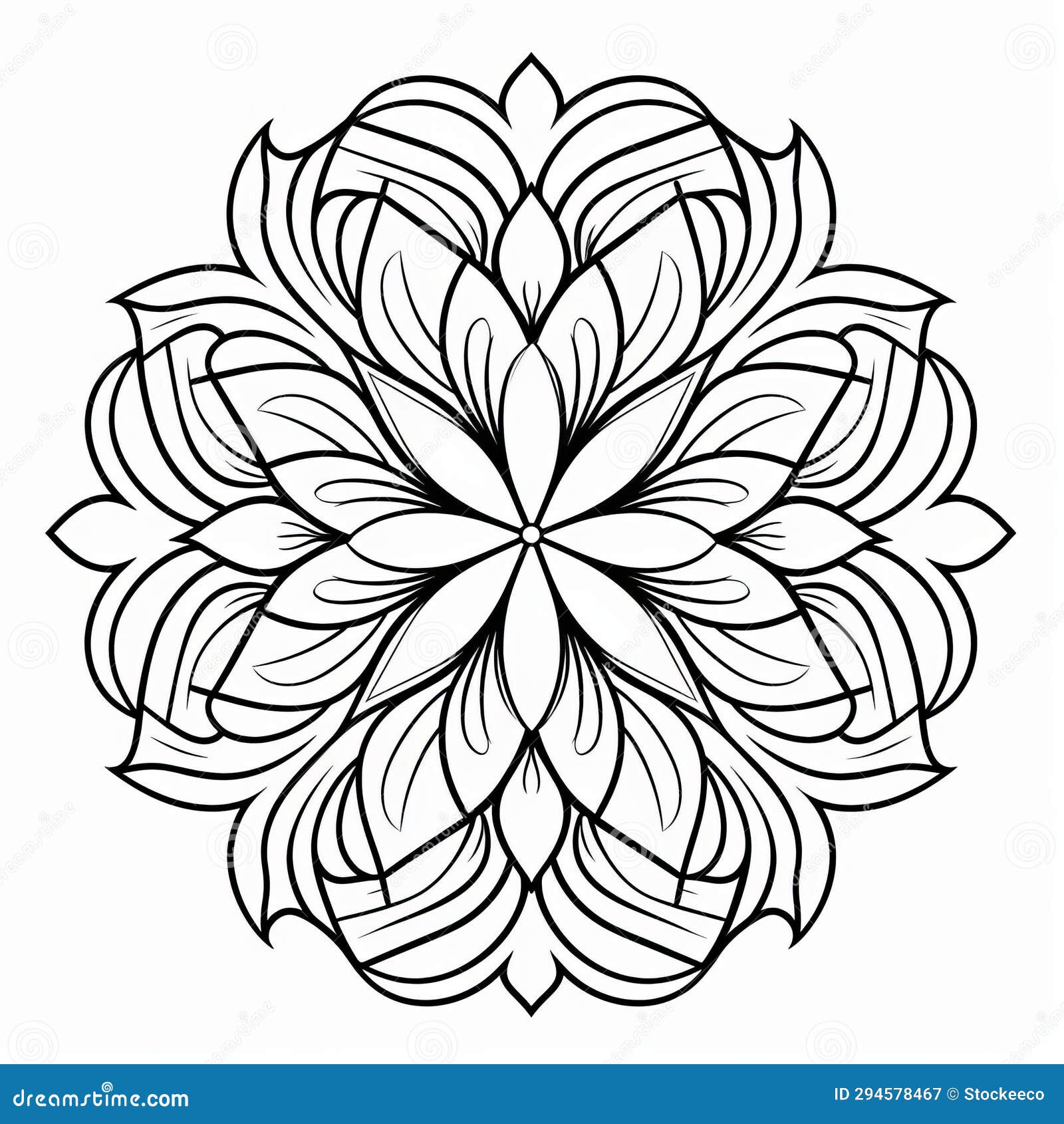 Geometric Flower Coloring Page: Calligraphic Style with Varied ...
