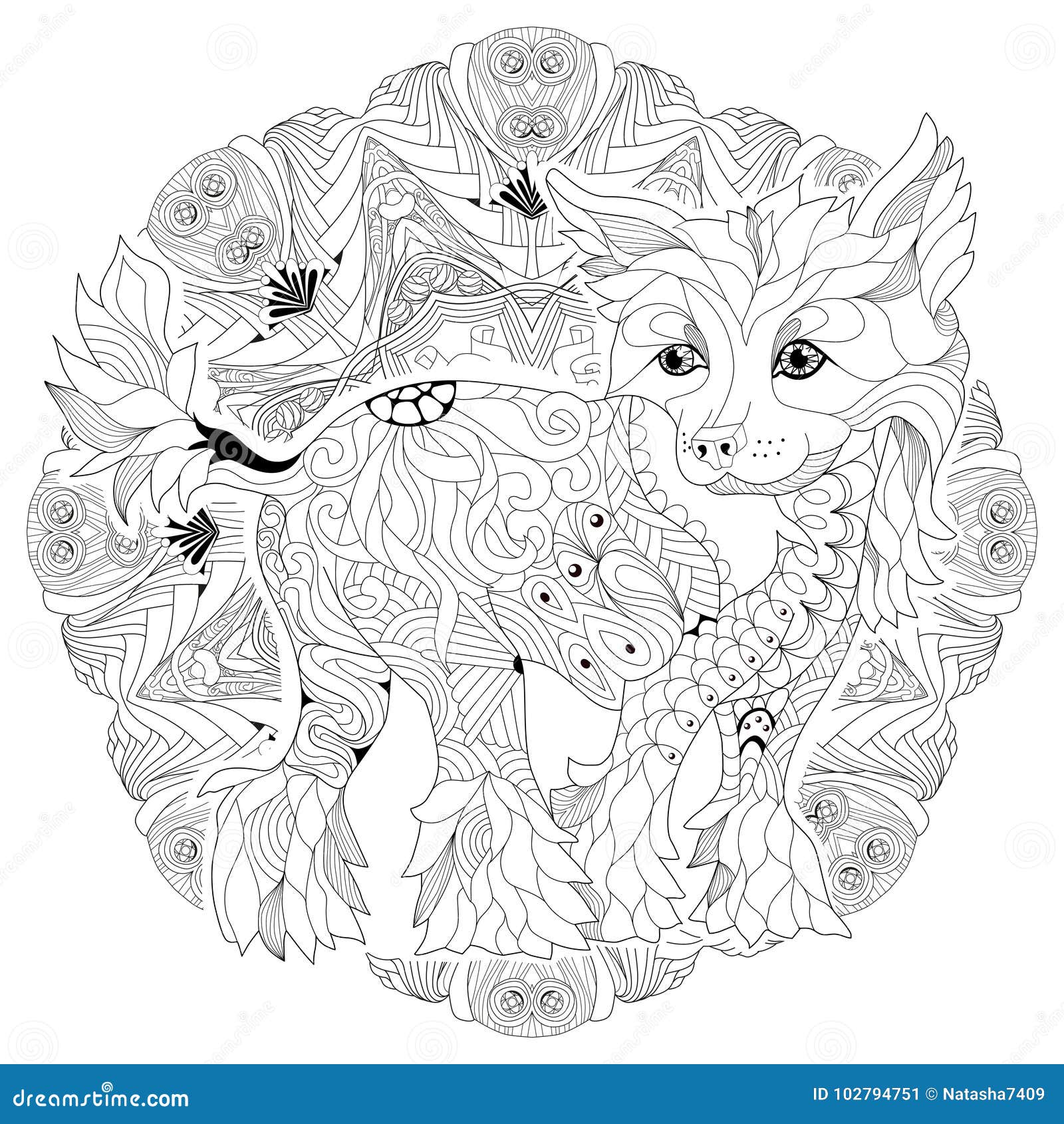 Mandala Con Il Cane Per Colorare Oggetto Decorativo Dello Zentangle Di Vettore Illustrazione Vettoriale Illustrazione Di Riga Meditating