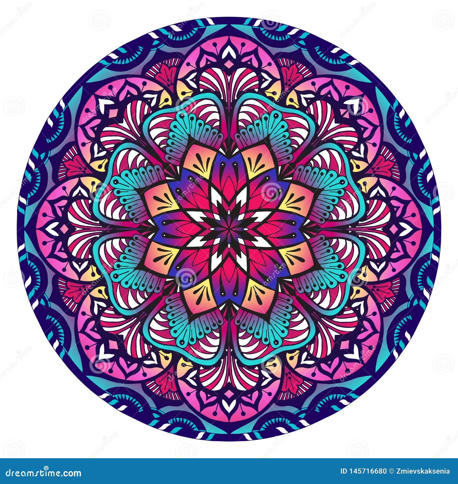 Mandala Decorativa Nel Rosa Viola E Nei Colori Blu Illustrazione Vettoriale  - Illustrazione di botanica, decorativo: 145716680