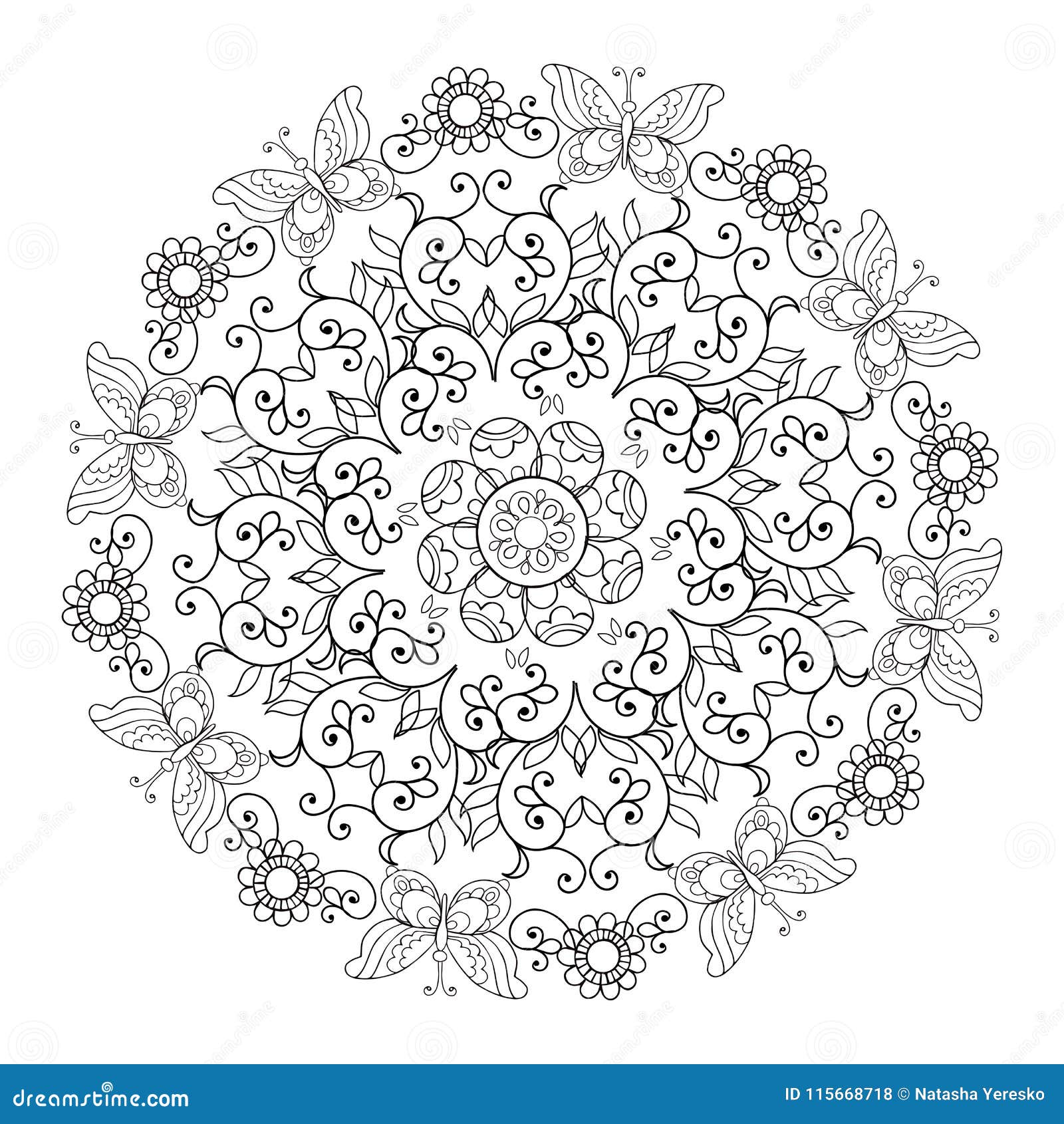 Mandala Des Fleurs Et Des Papillons Livre De Coloriage Pour L'adulte  Illustration de Vecteur - Illustration du livre, dessin: 115668718