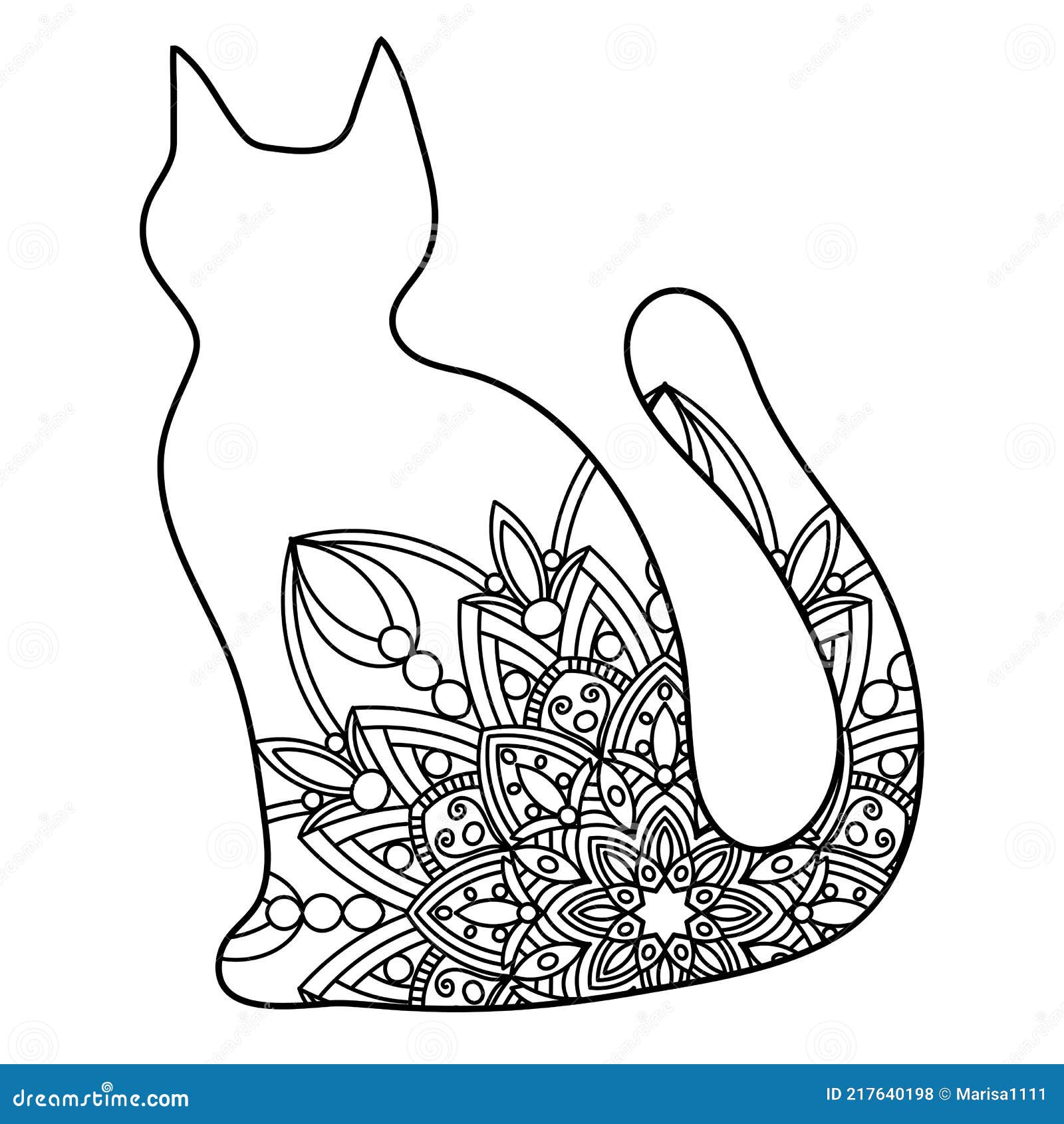 Gato Desenhado Mão Desenho Para Livro Colorir Adulto Stress Estilo