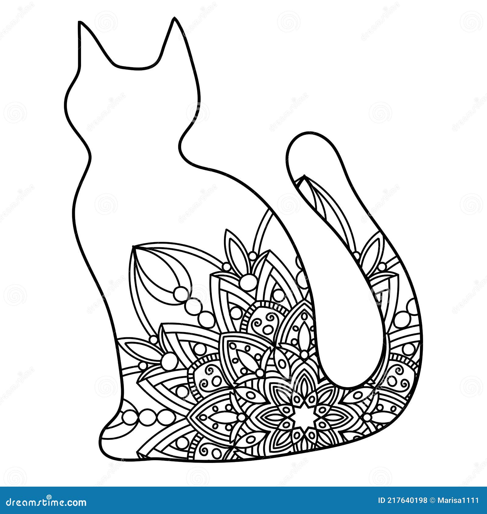 Gatinho Desenhado Mão Desenho Para Livro Colorir Adulto Stress