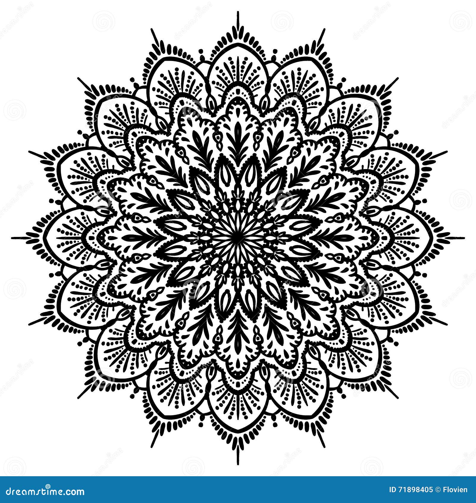 Mandala Eigenhändig Zeichnen Illustration Im Schwarzen Auf