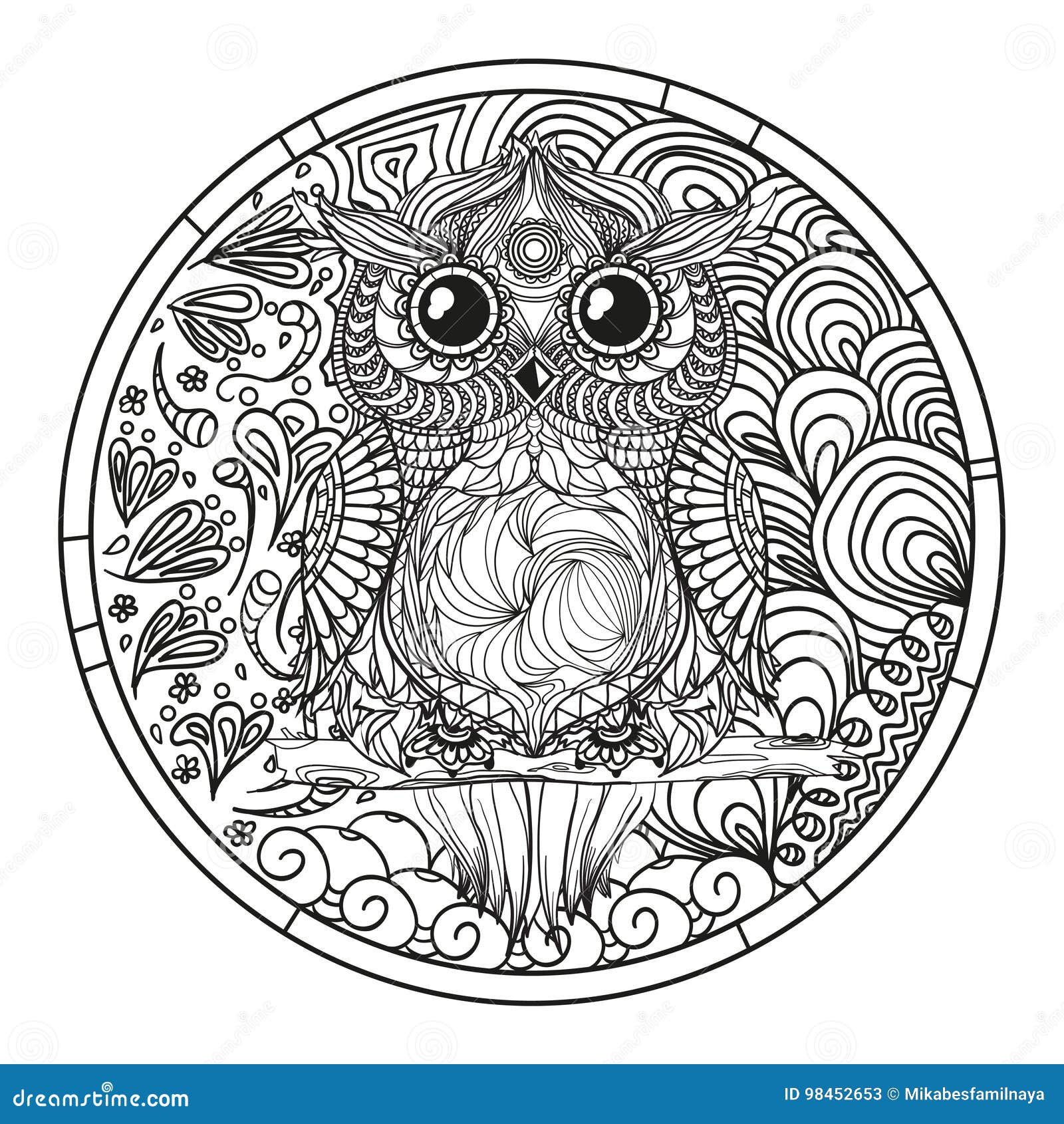 Mandala Eule Zentangle Vektor Abbildung Illustration Von Nave 98452653