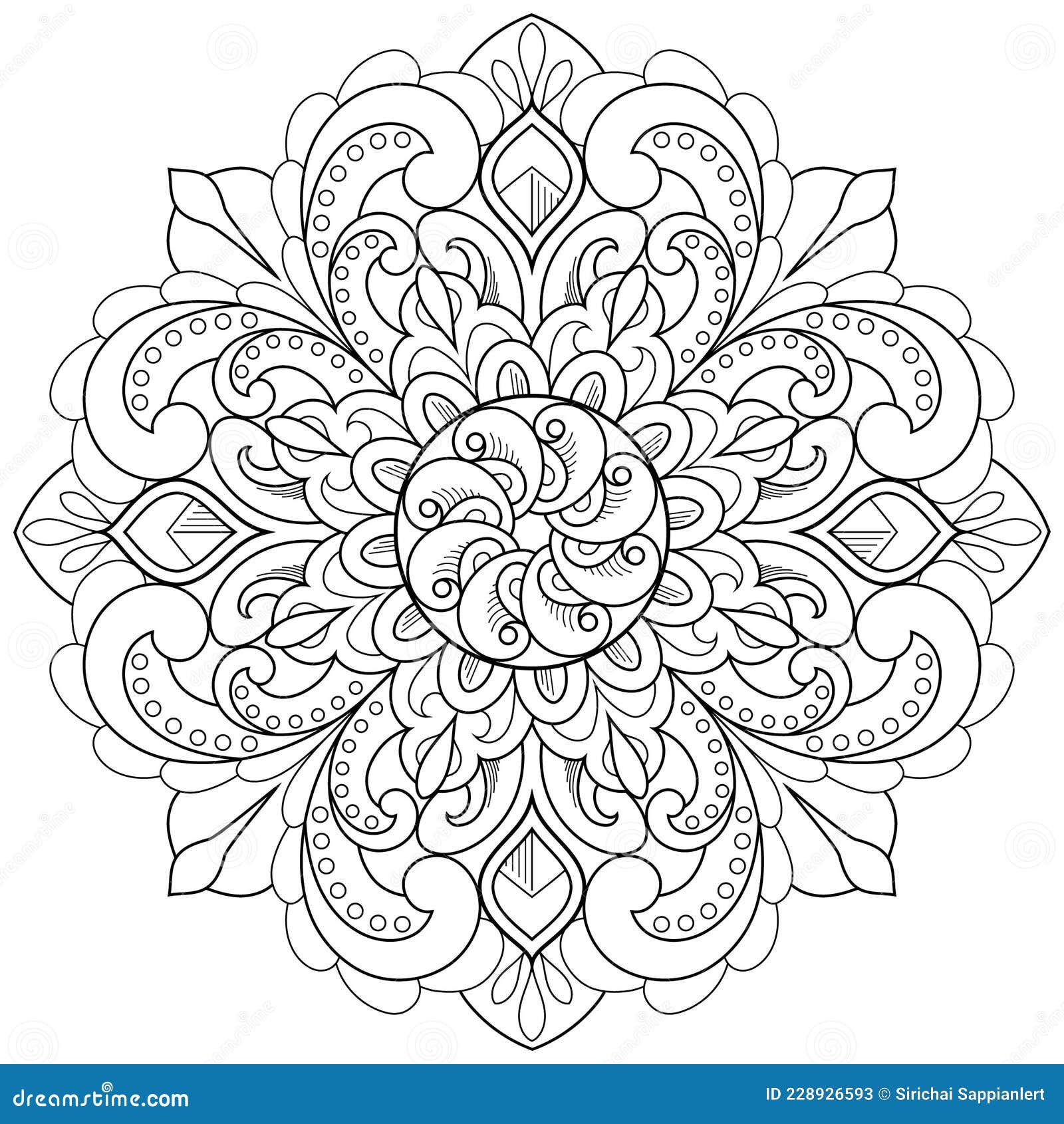 Mandala Flower for Adult Coloring Page. Stock Vector - Illustration of ...