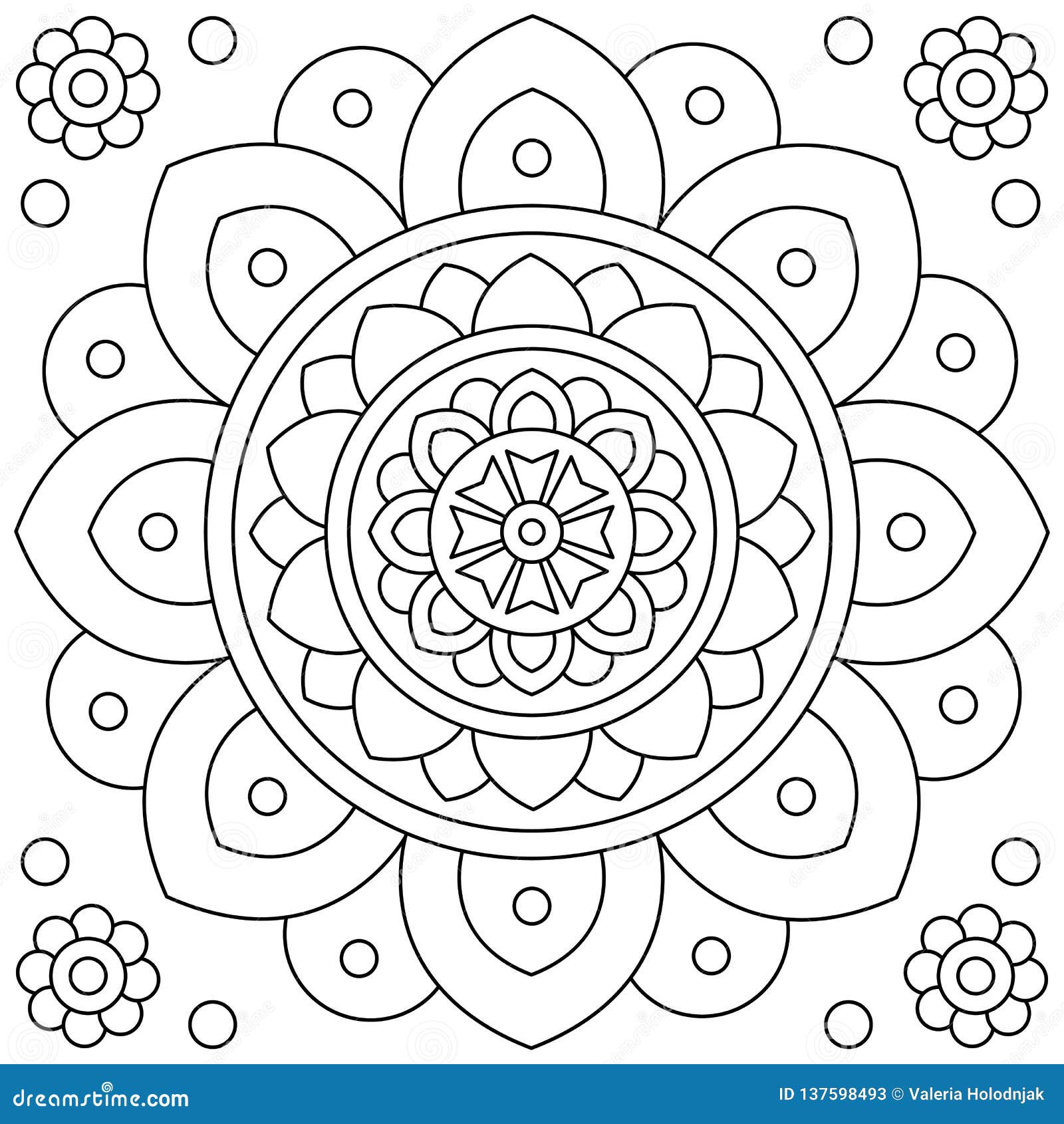 Mandala. Flower. Coloring Page. Black and White Vector ...