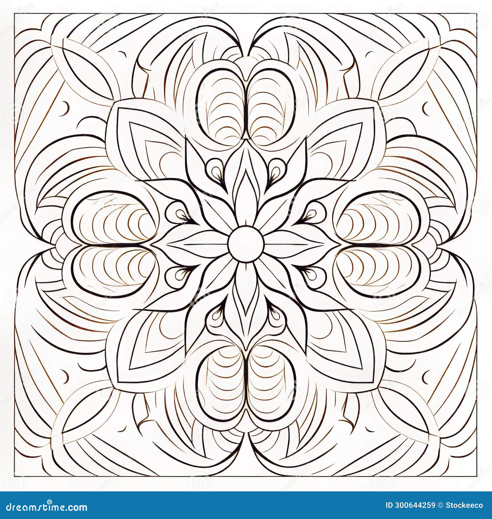 mandala flower : carved wood block style with sketchy lines