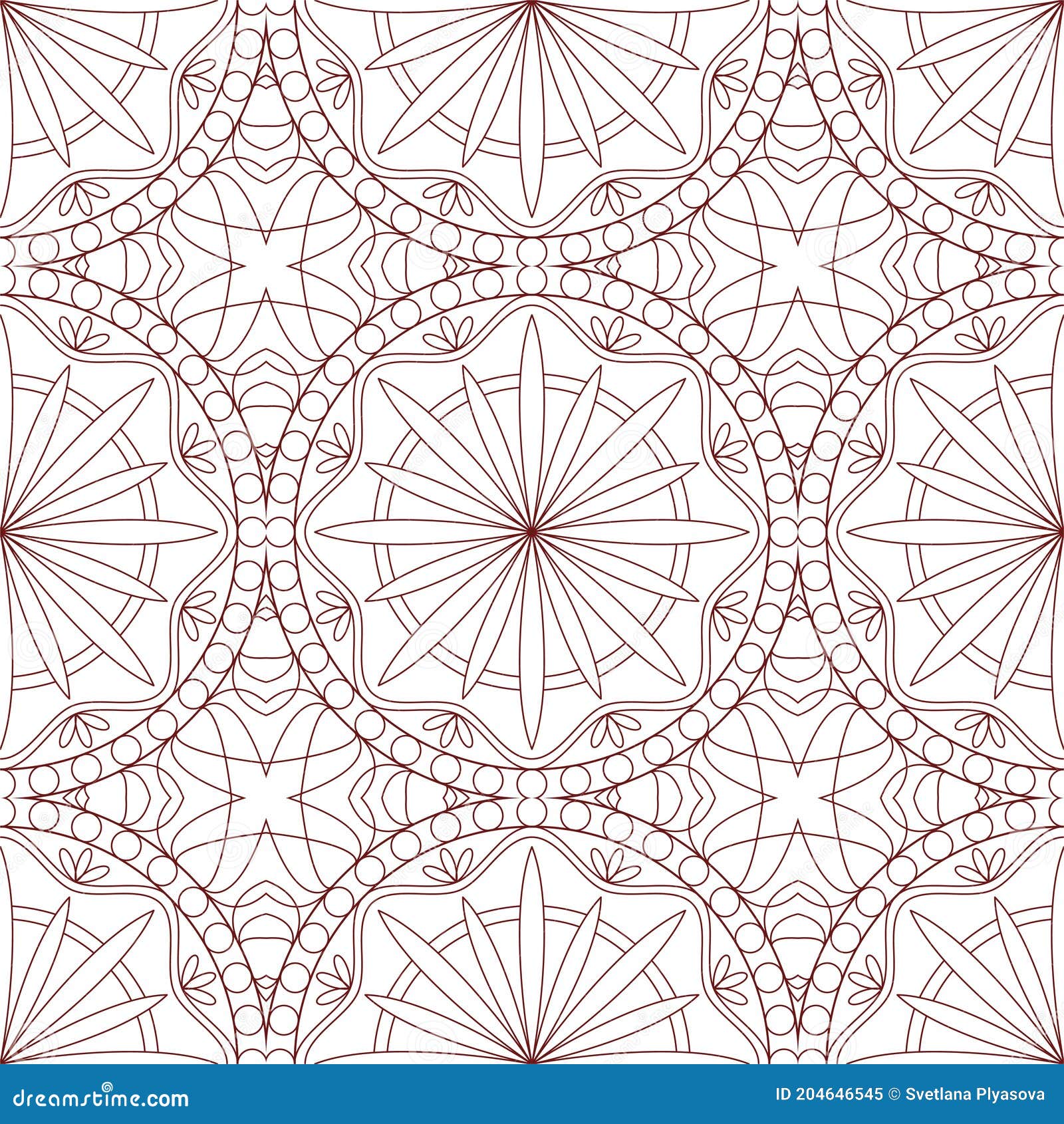 mandala flower seamless pattern . a symmetrical round red line ornament