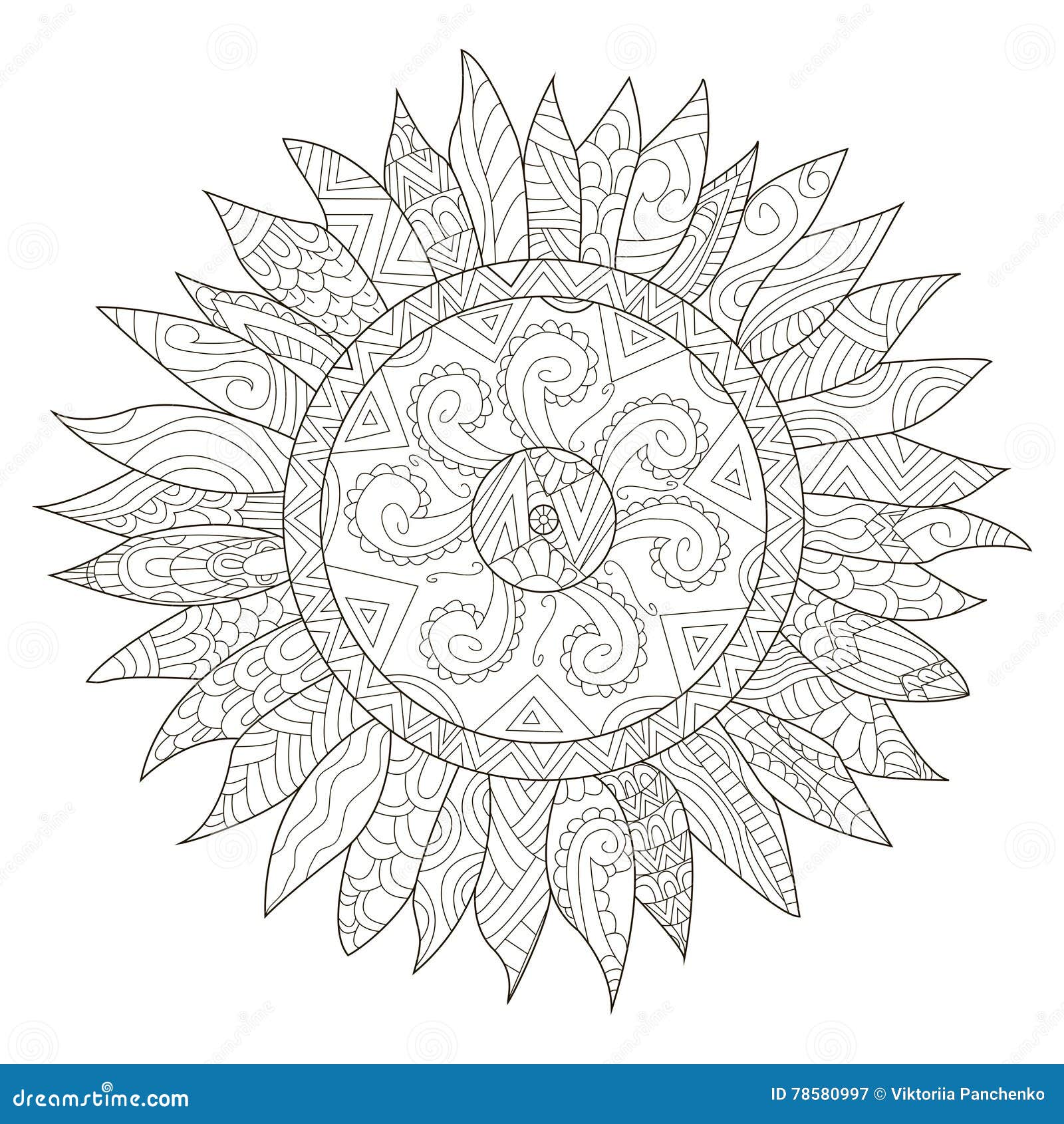 Download Mandala Flower Sunflower Coloring Vector For Adults Stock ...