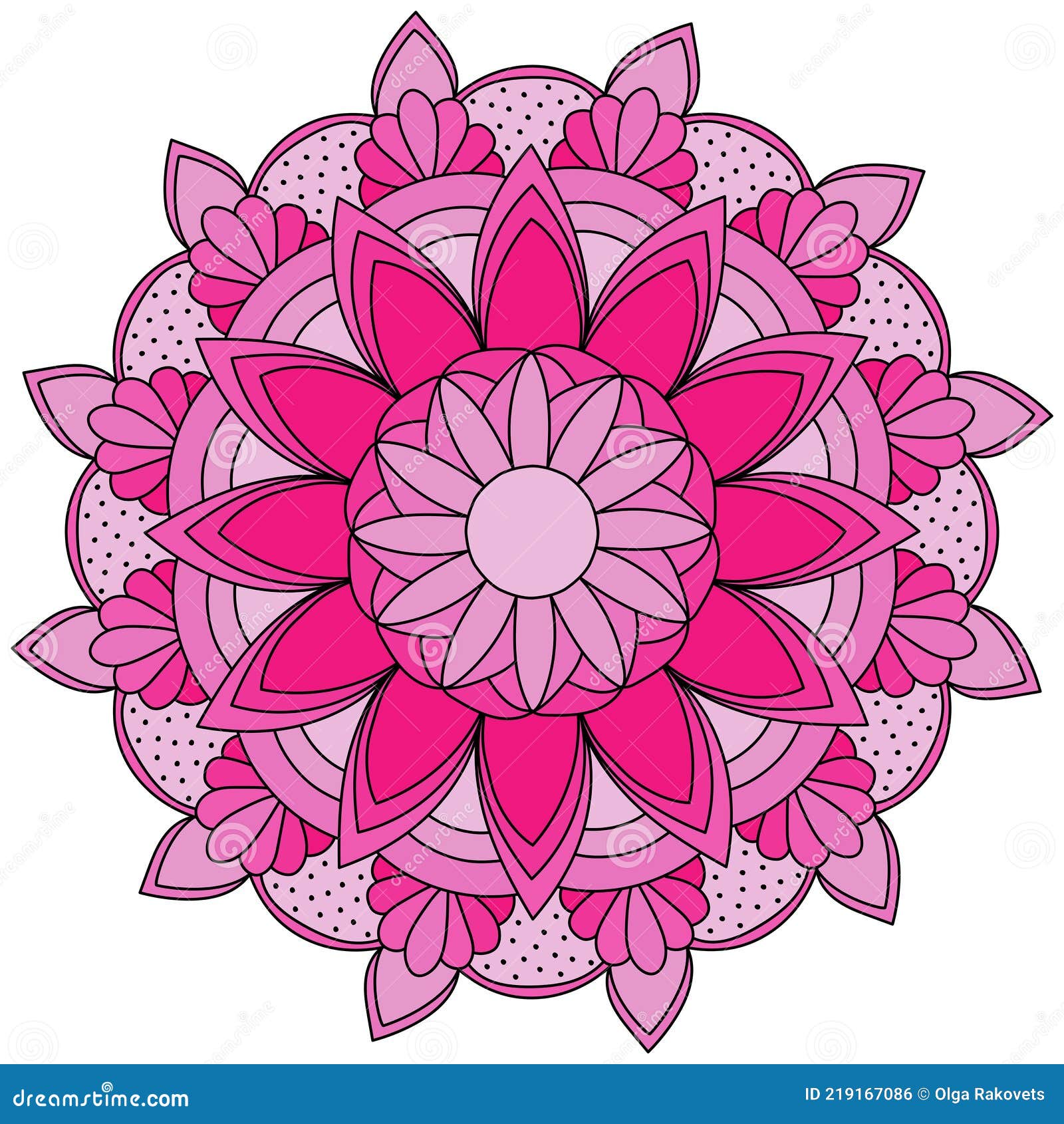 Mandala in the Form of a Bright Pink Flower, Decorative Floral Element