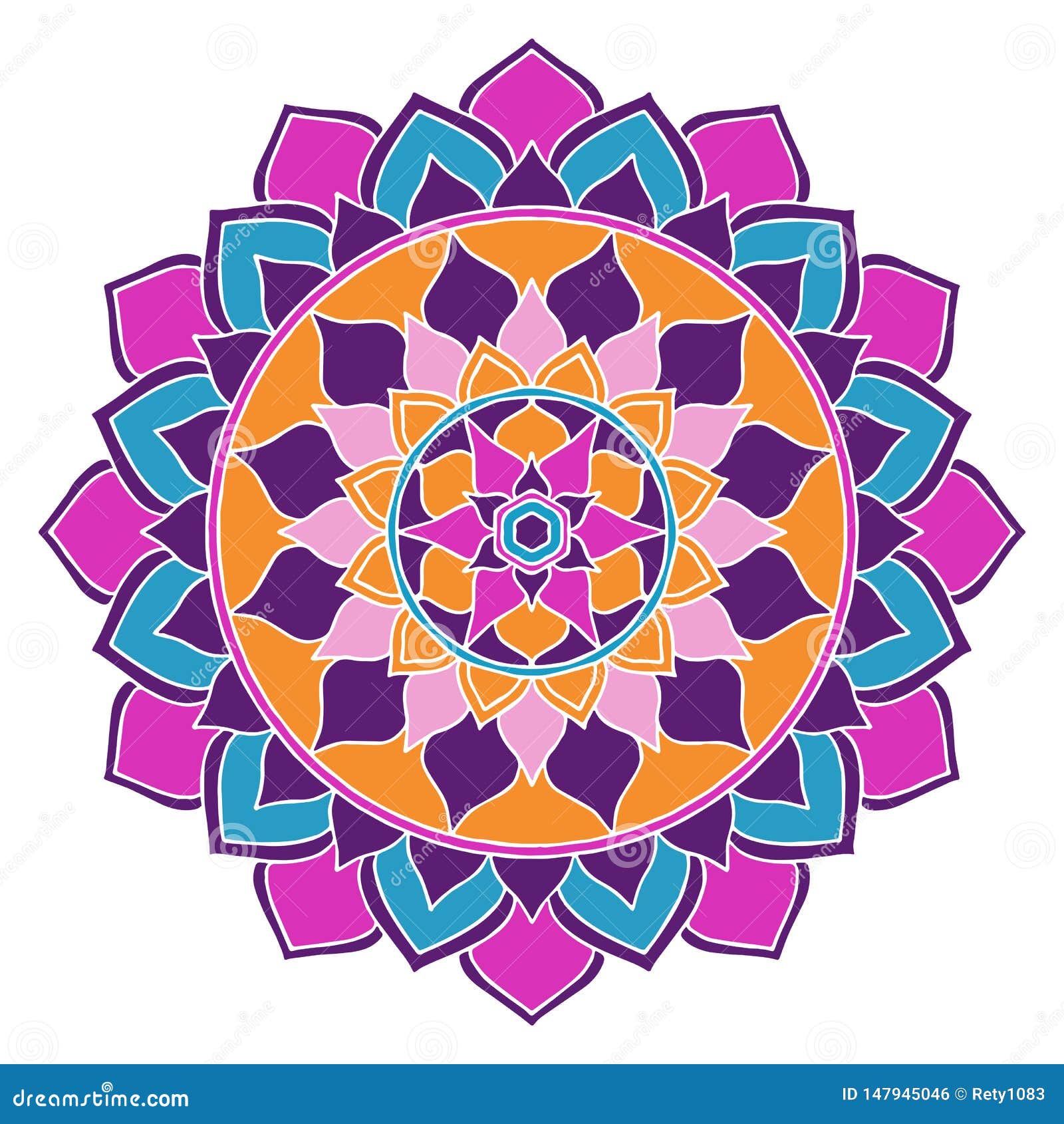 mandala boho chic pink, blue and purple, oriental ornament