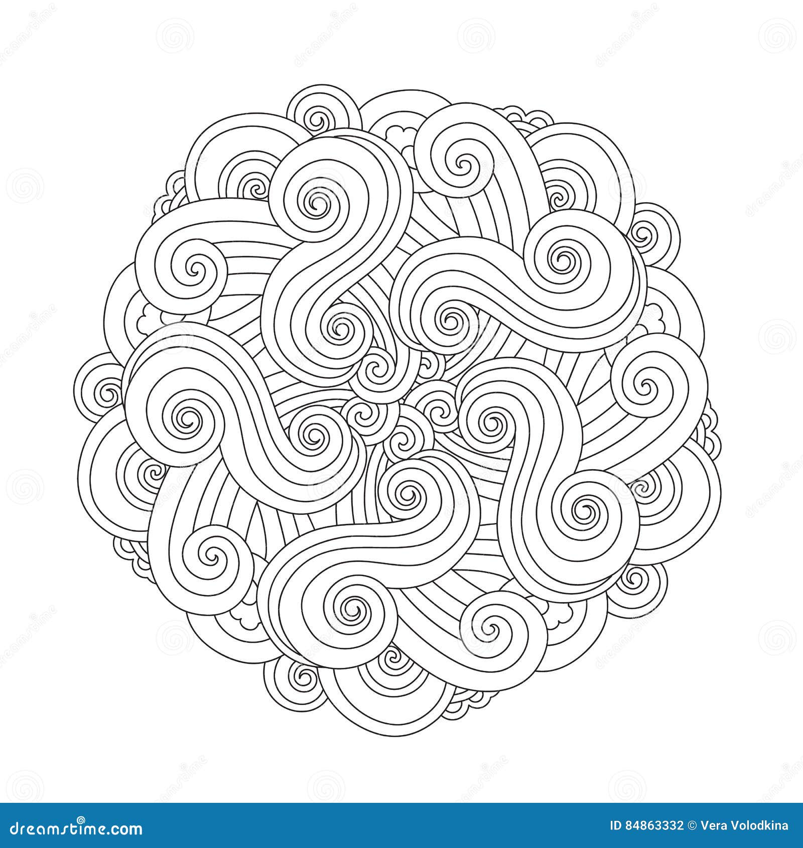 Mandala grafica con le onde e i curles Elemento del mare Zentangle ha ispirato lo stile Libera da Diritti