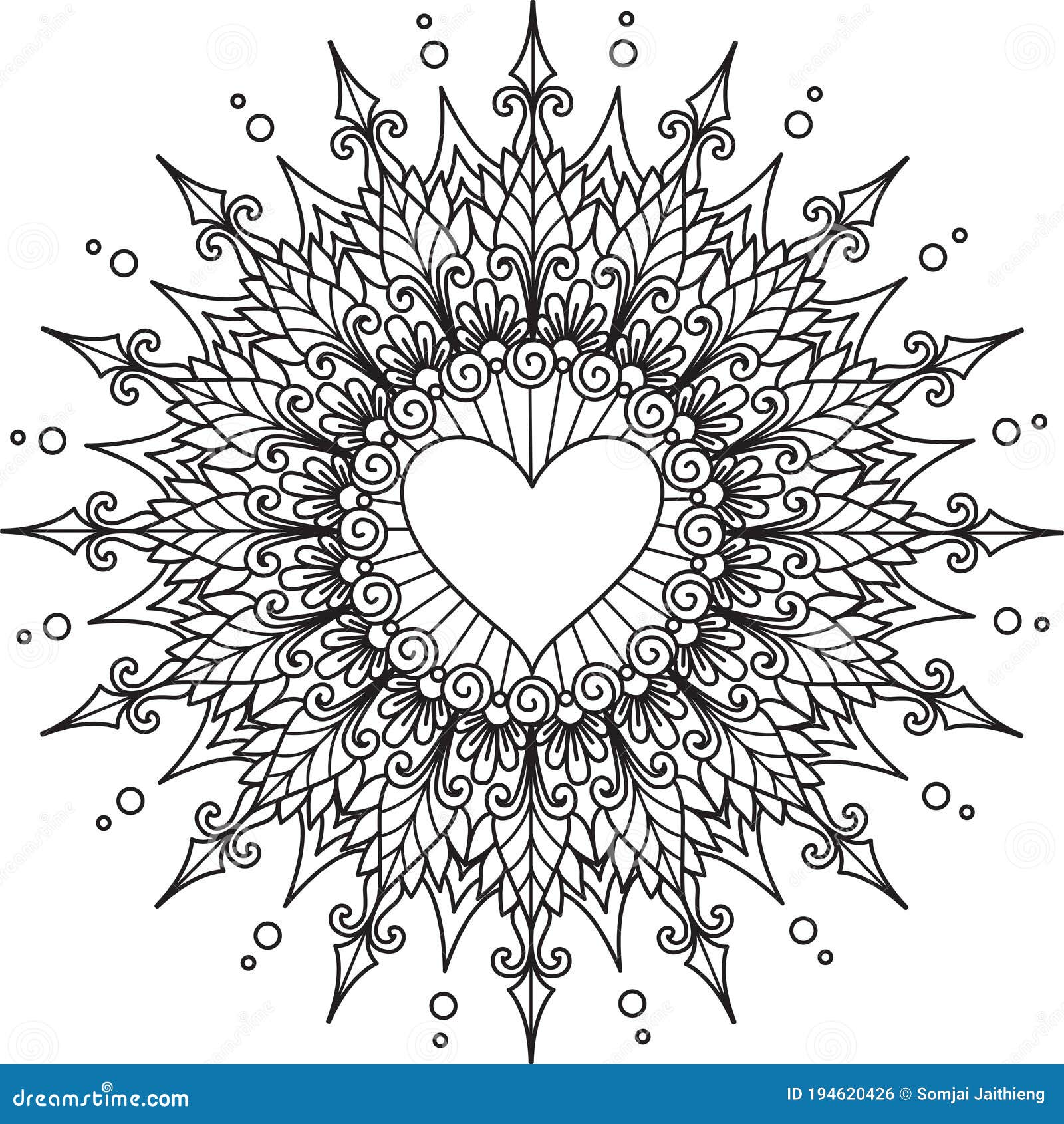 Download Mandala Flower And Heart Shape In The Center With Copy Space For Your Text. Vector Illustration ...