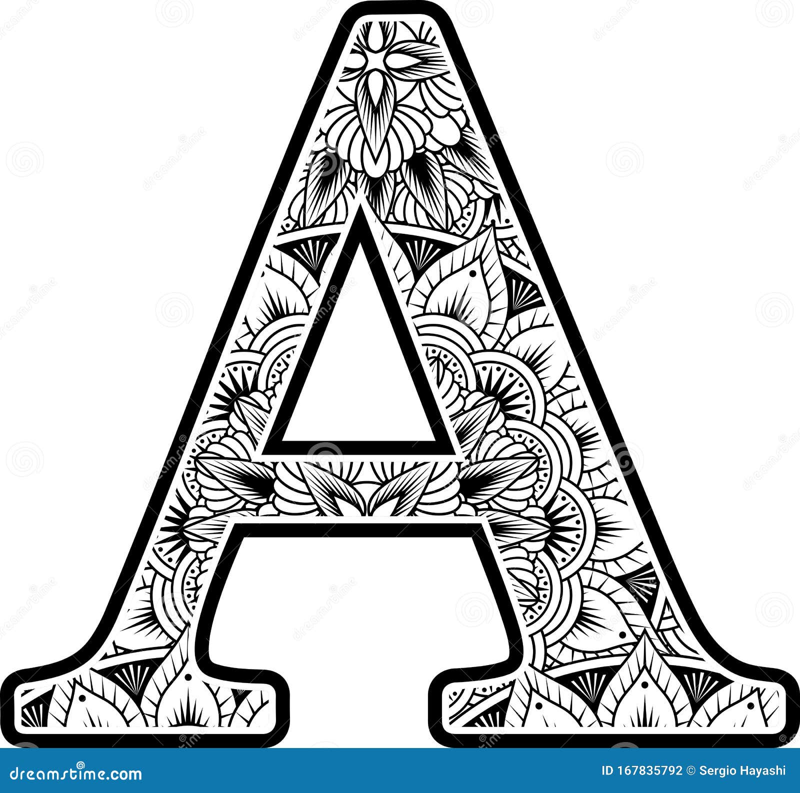 Mandala Inspiration Abstract Flowers Capital Letter a Stock Vector ...