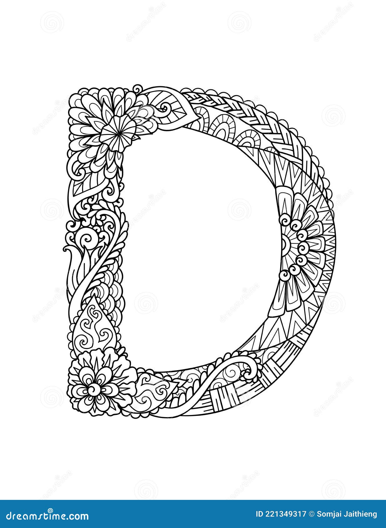 Mandala Letter D Monogram, Adult Coloring Book, Engraving Design ...