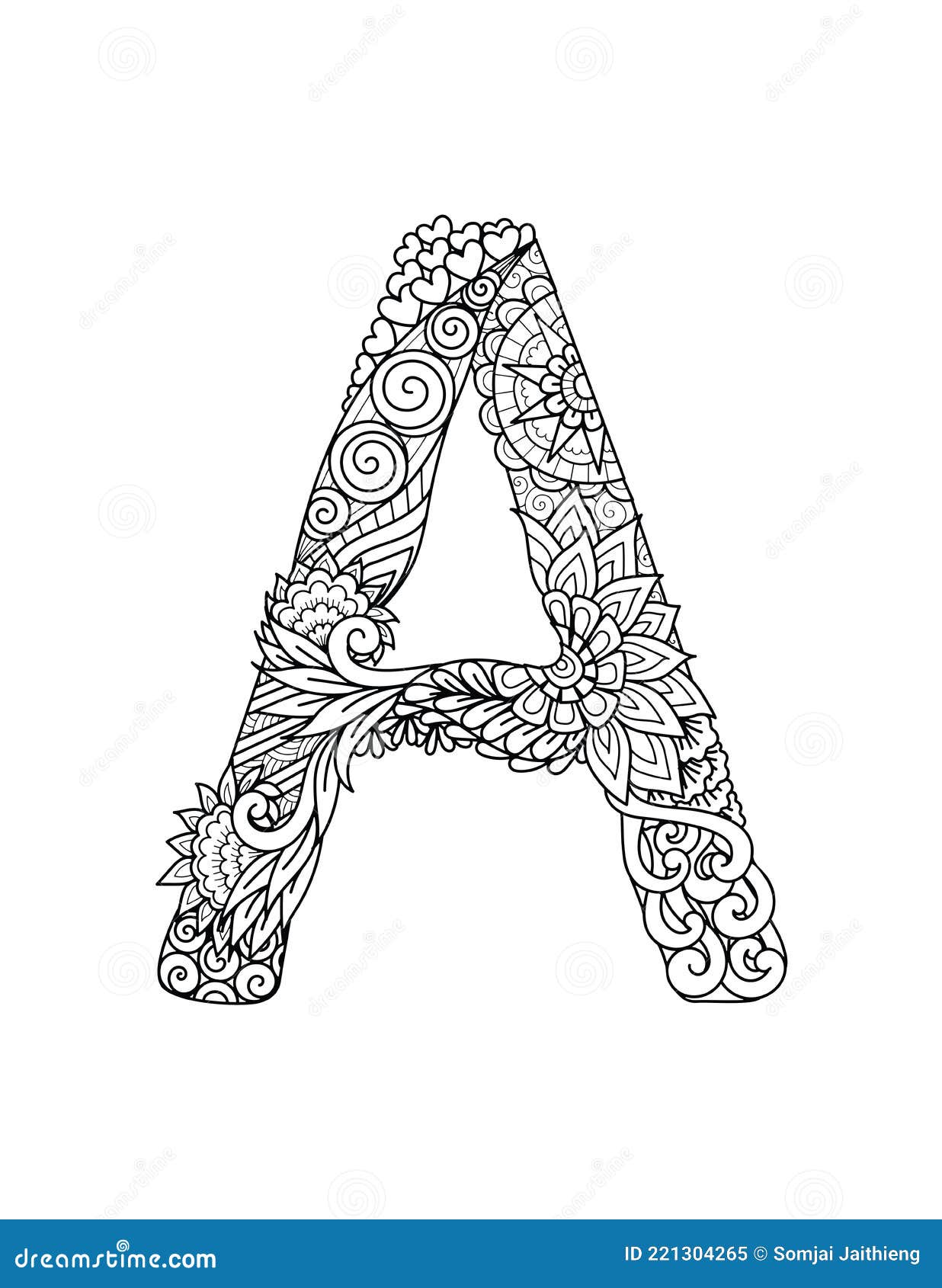 AMandala Letter a Monogram, Adult Coloring Book, Engraving Design ...