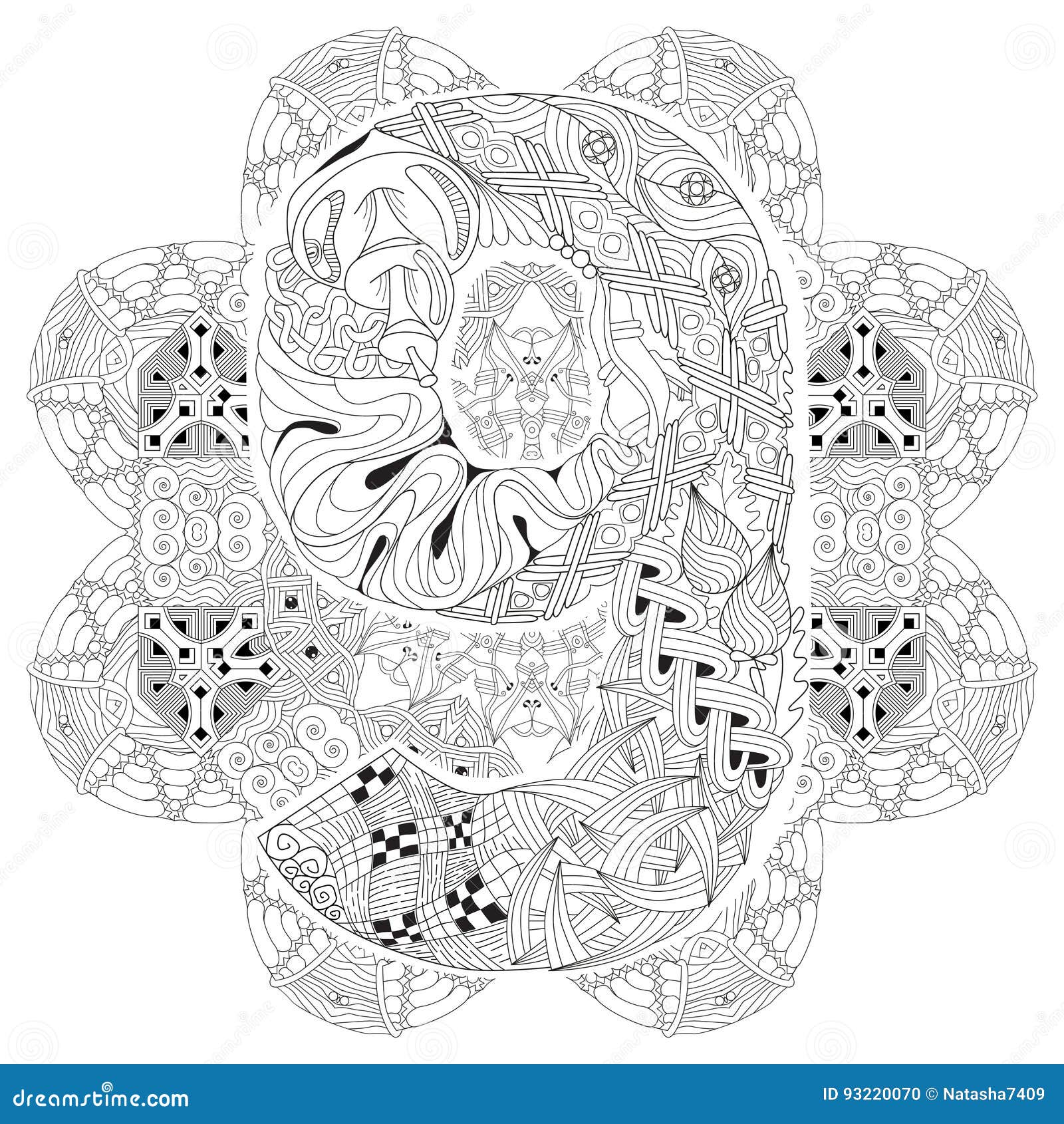 mandala with numero nine for coloring.  decorative zentangle