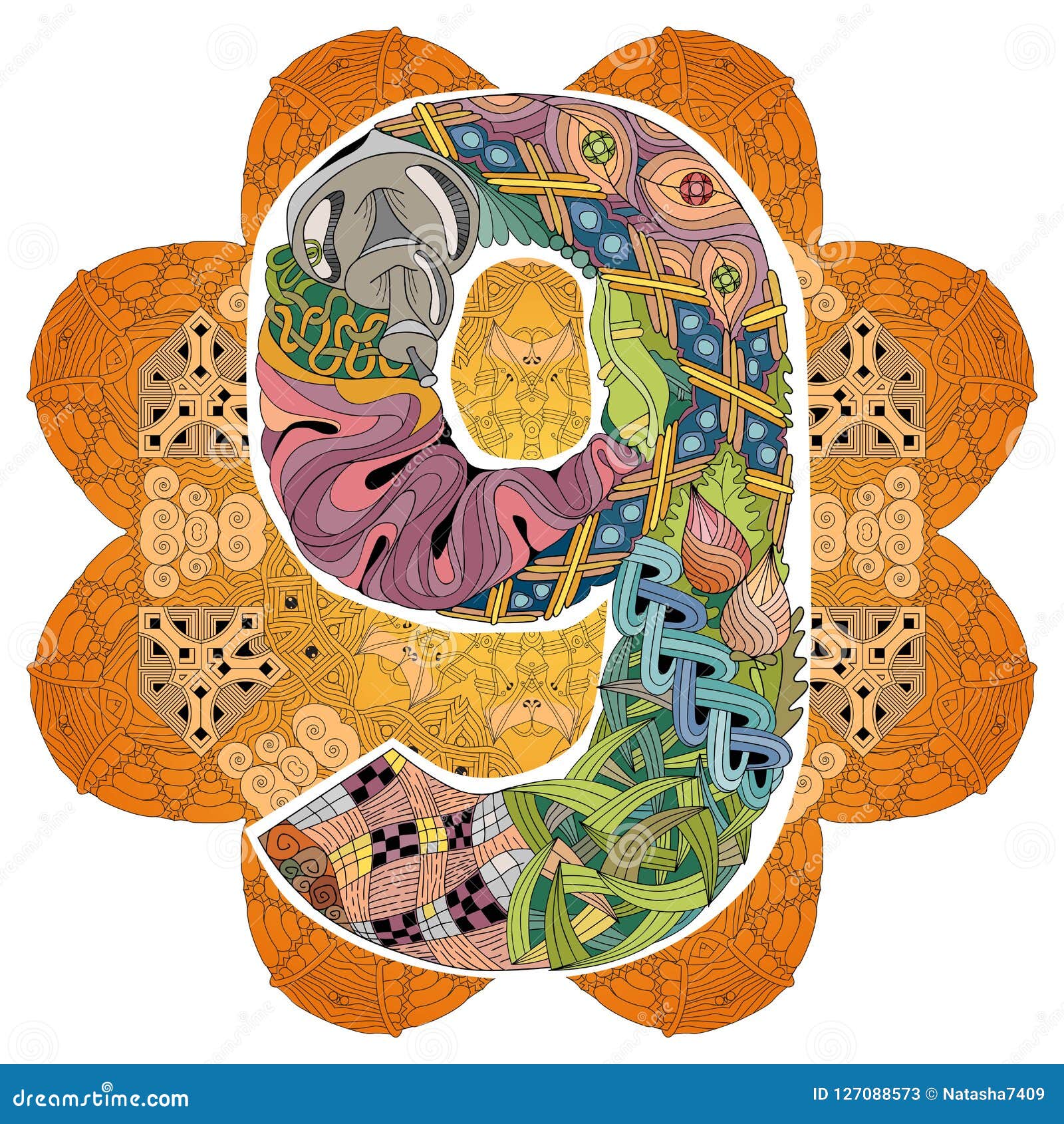 mandala with numero nine.  decorative zentangle