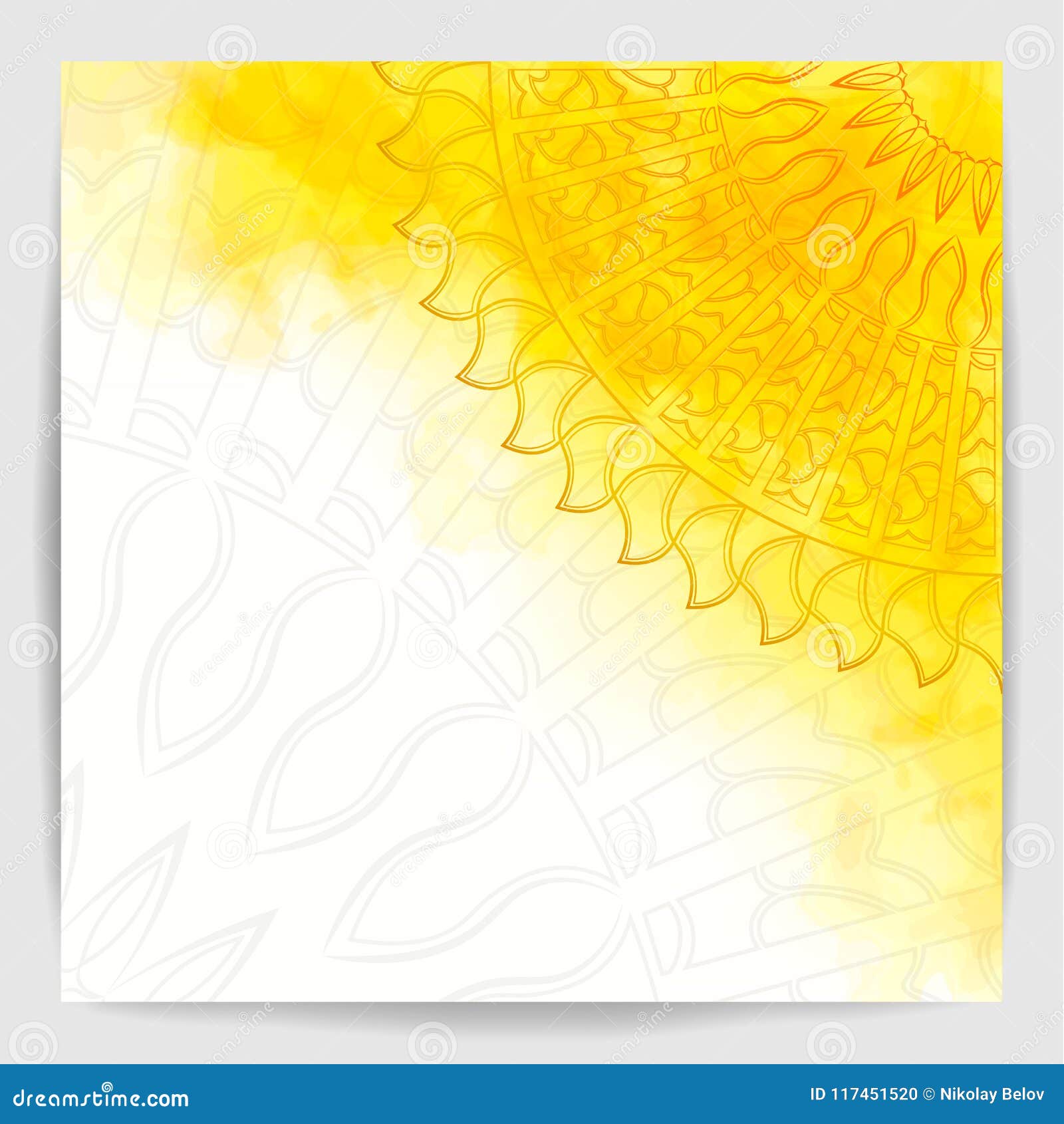 Mandala Over Yellow Watercolor Fog Background. Stock Vector - Illustration  of lace, orange: 117451520