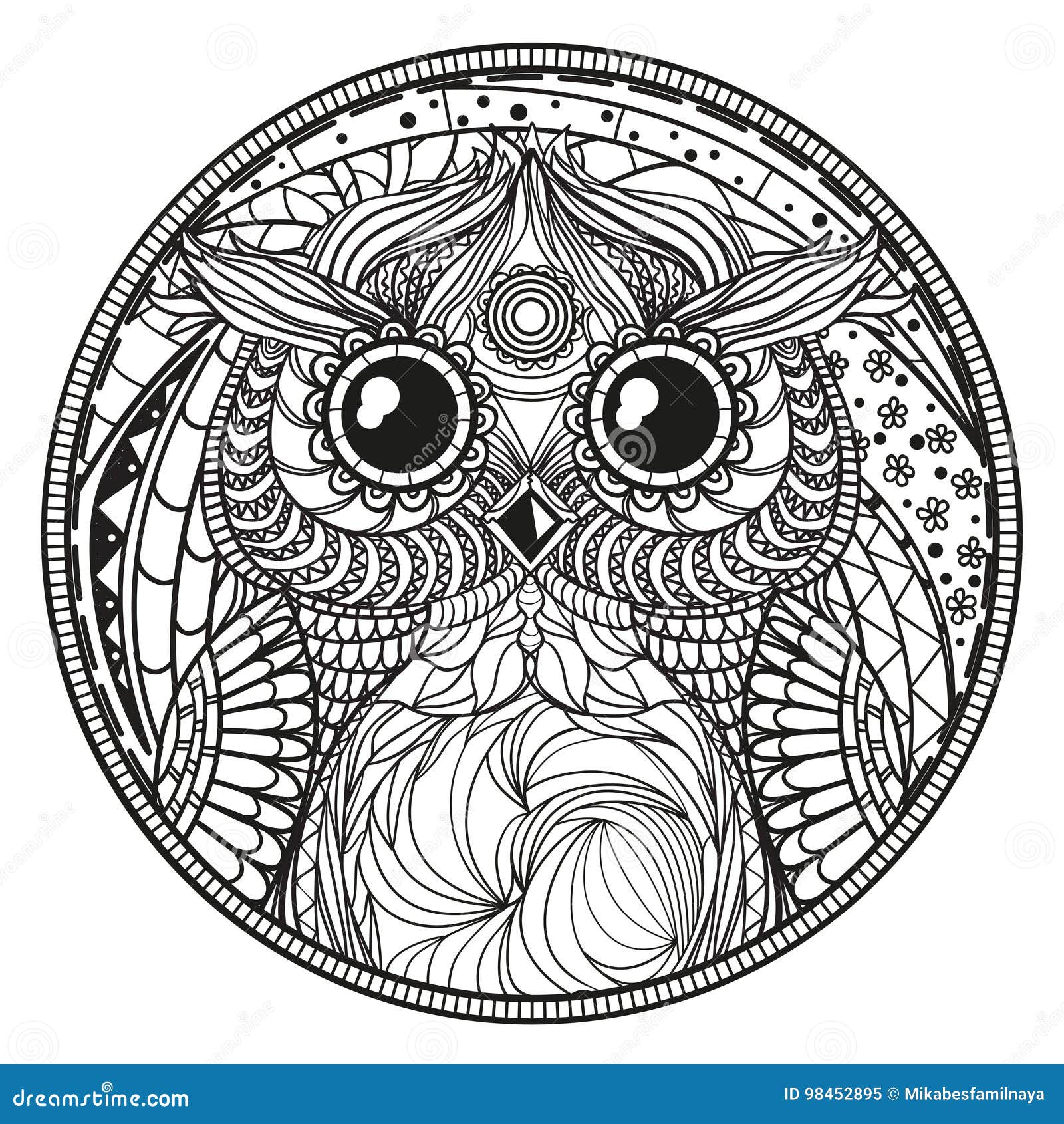 Download Mandala With Owl. Zentangle. Stock Vector - Illustration ...