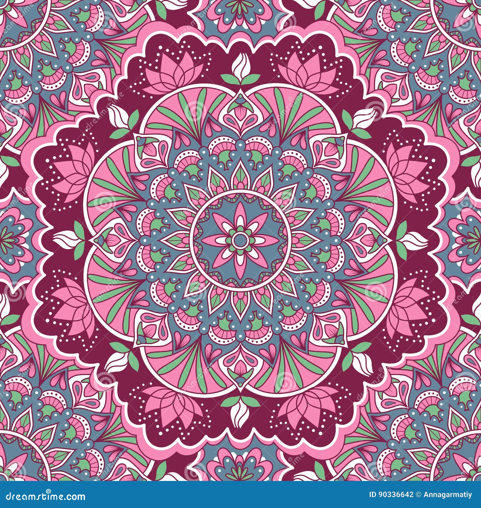 Mandala Seamless Pattern in Pink and Blue Colors Stock Vector ...