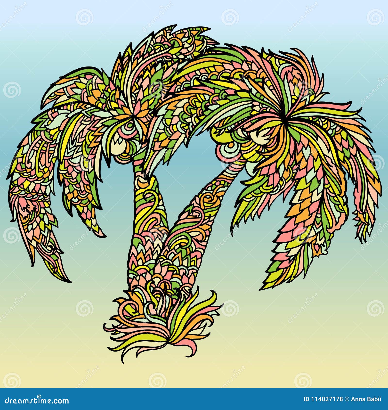 Download Mandala Style Print With Palm Trees Drawing. Colorful ...