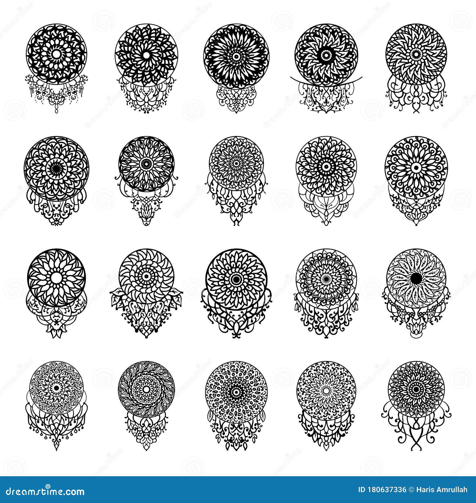 Mandala Tattoo Ornamental Ethnic Pack Collection Set. Floral Art Design Vector Stock Vector - Illustration of creative, henna: 180637336