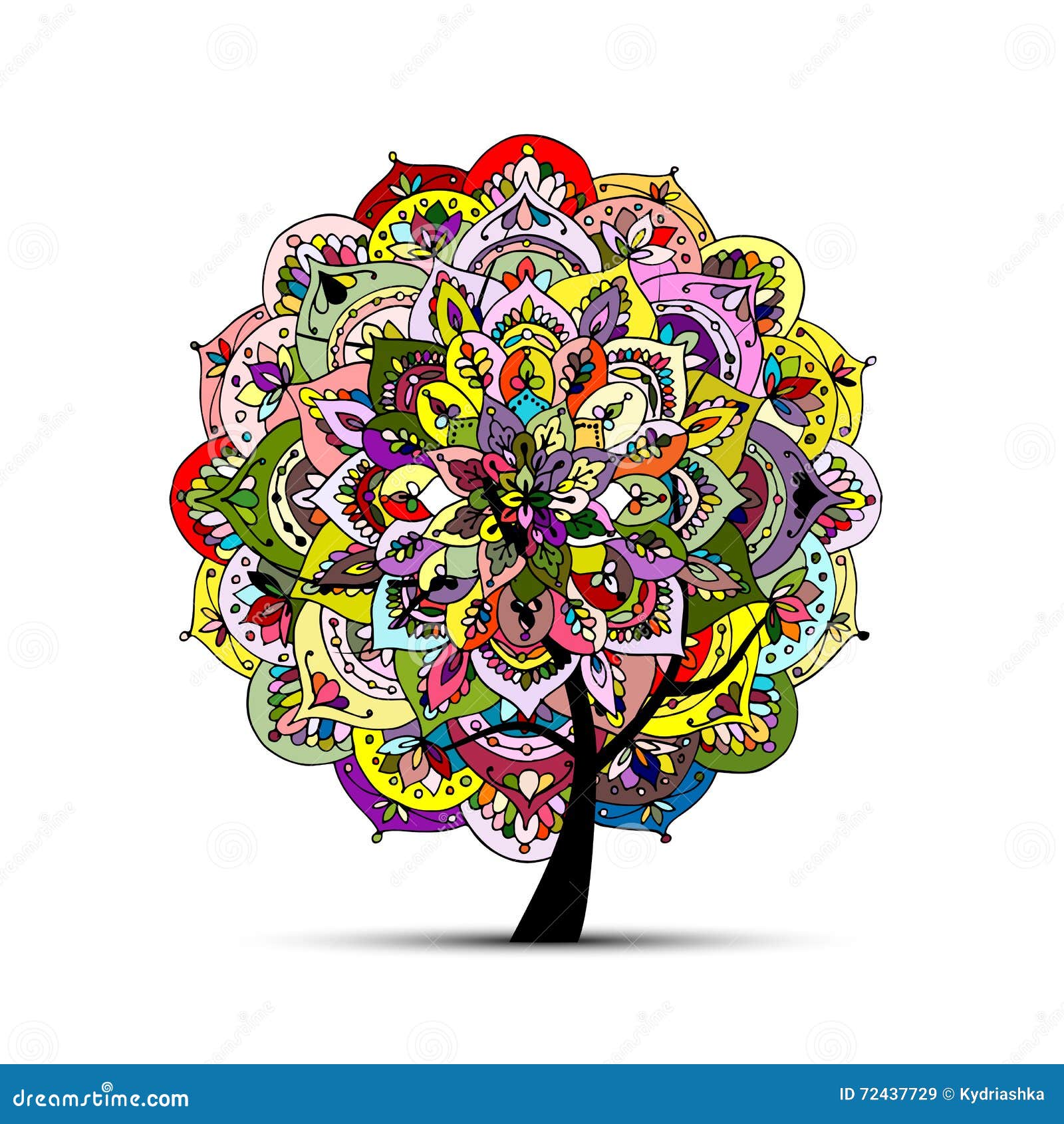 Download Mandala Tree, Floral Sketch For Your Design Stock Vector ...