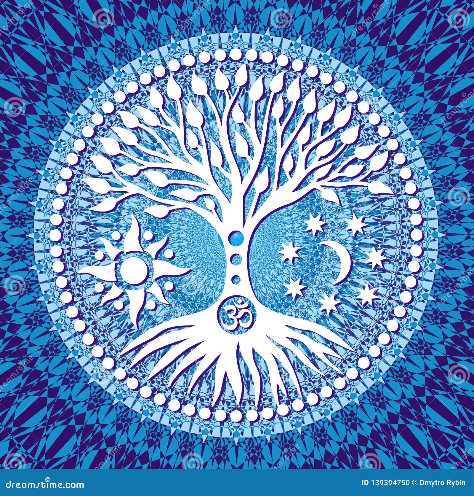 Download Mandala Tree Of Life. Symbolic Tree On Blue Tracery ...