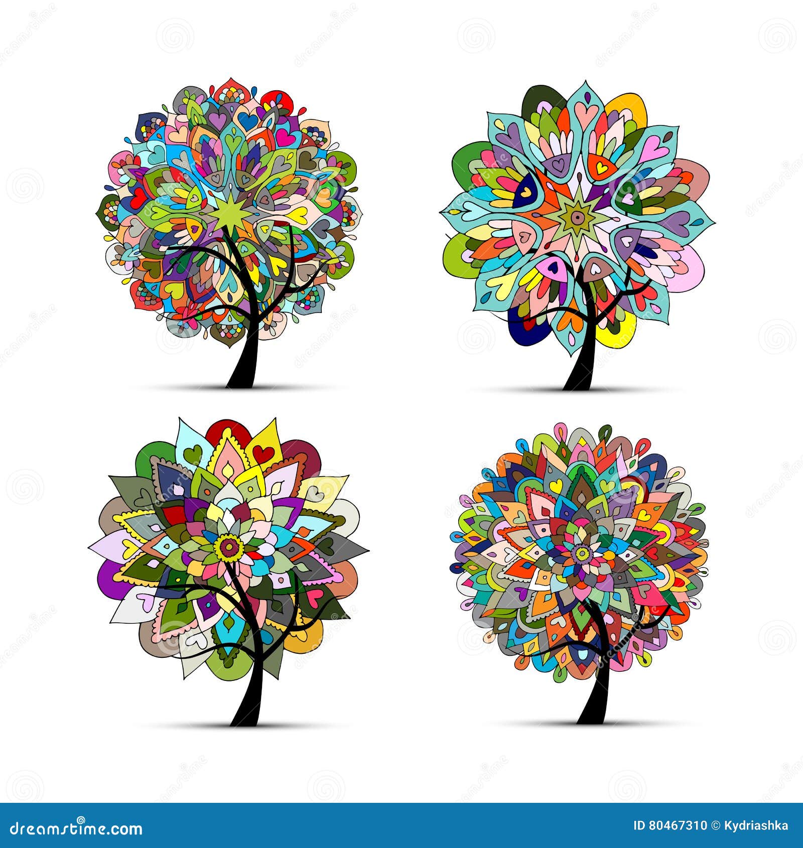 Download Mandala Tree Set, Floral Sketch For Your Design Stock ...