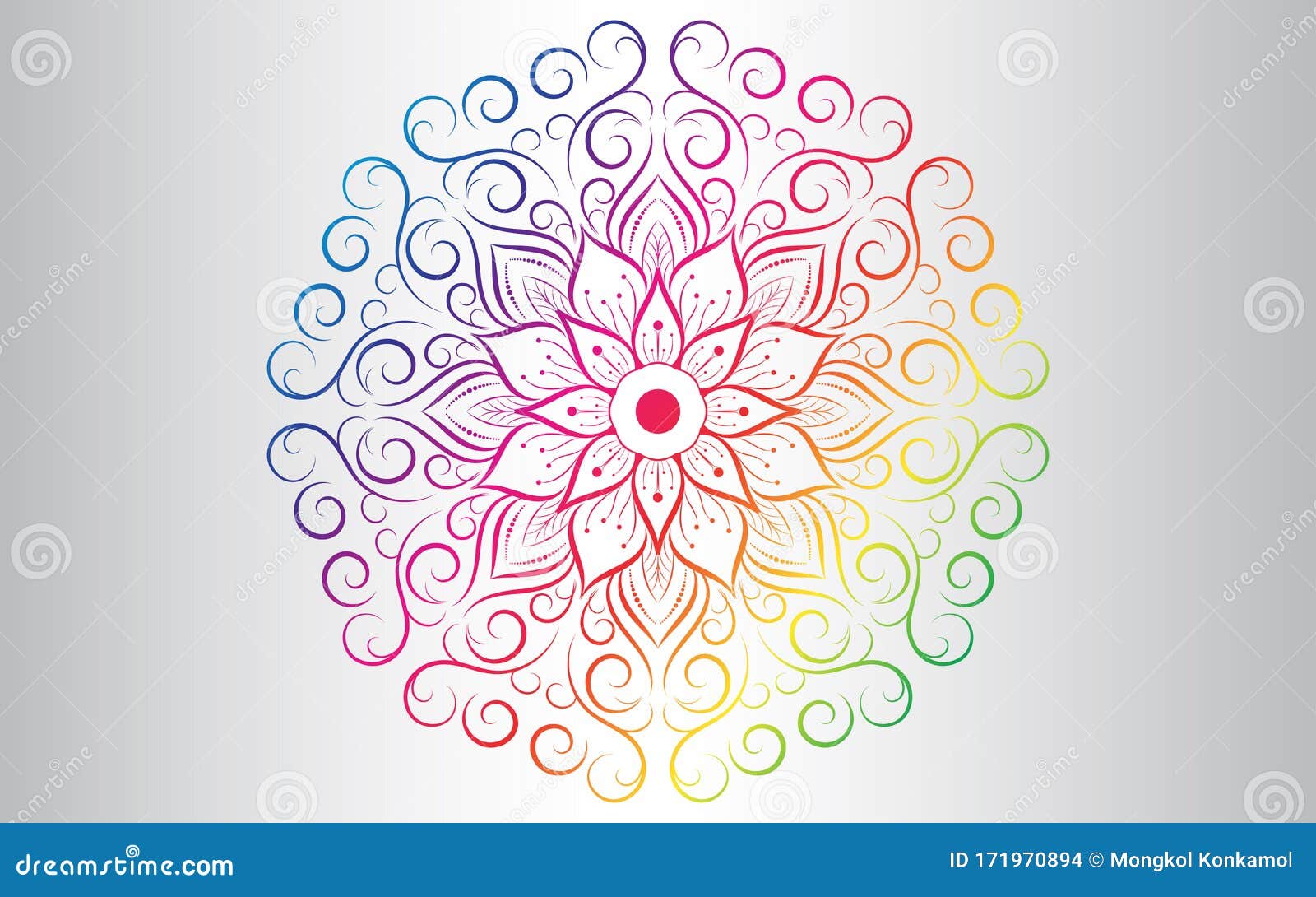 circle pattern petal flower of mandala with multi color, floral mandala relaxation patterns unique  with white backgro