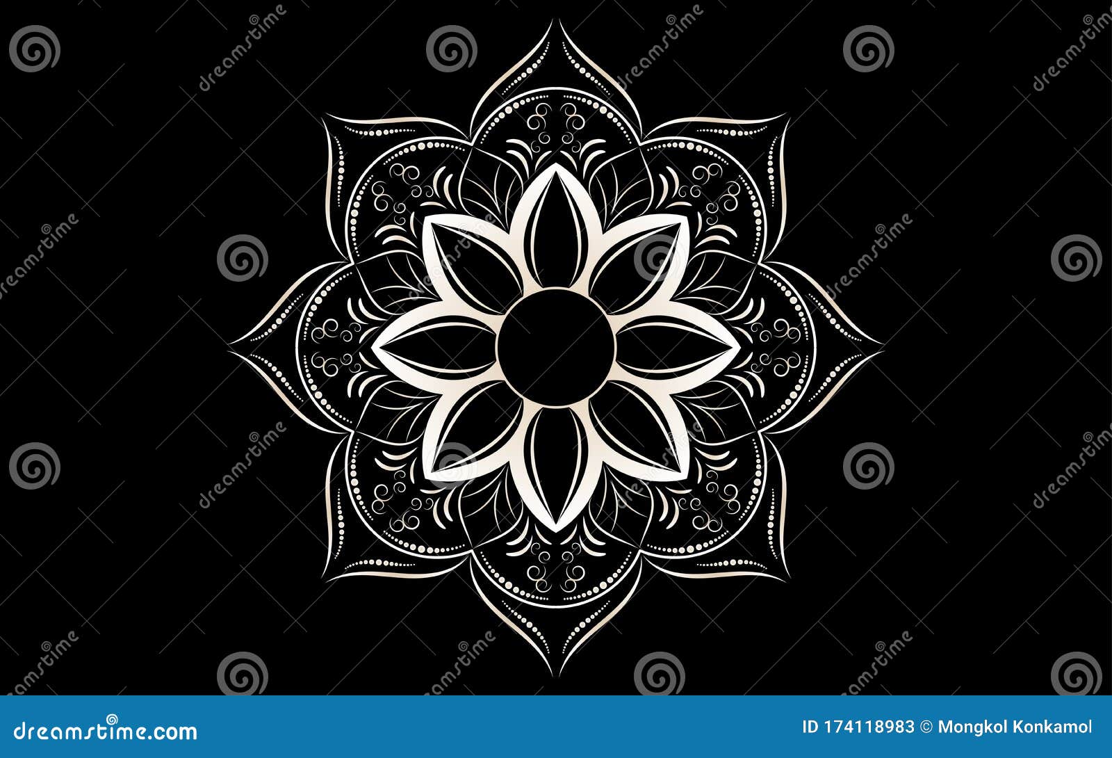 circle pattern petal flower of mandala with black and white, floral mandala relaxation patterns unique  with white bac
