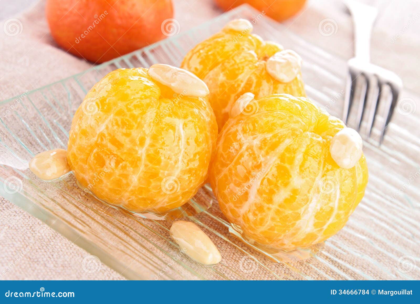 Mandarin Fruit with Honey Sauce and Almond Stock Photo Image of diet