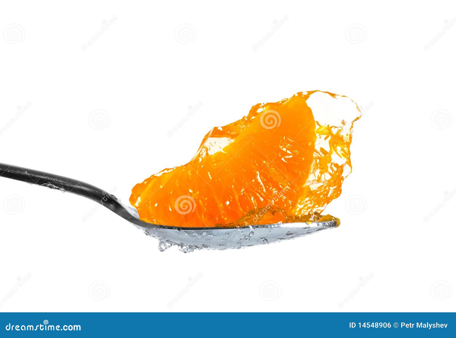 Mandarin in jelly on spoon stock photo. Image of front 14548906