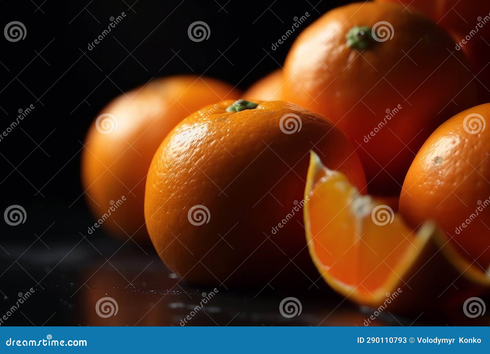 Mandarin Orange Fruits on Black Background. Generative Ai Stock Image