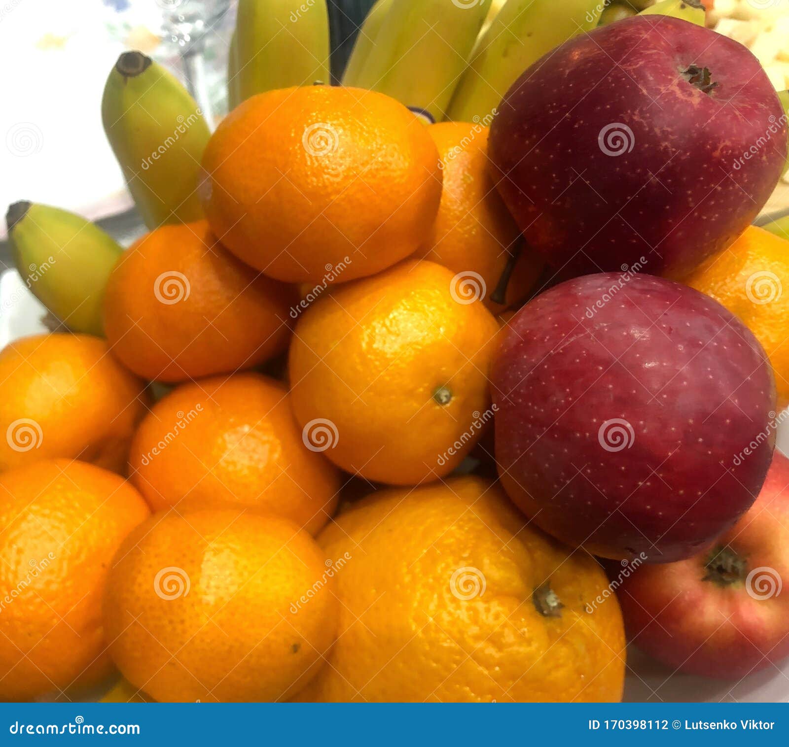 Mandarin, Red Apples and Bananas on Plate Stock Photo Image of nature