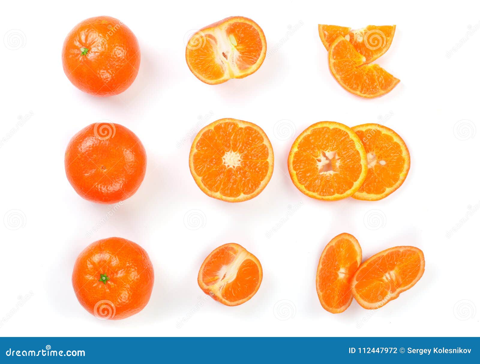 Mandarin Tangerine Citrus Fruit Isolated On White Background Top View