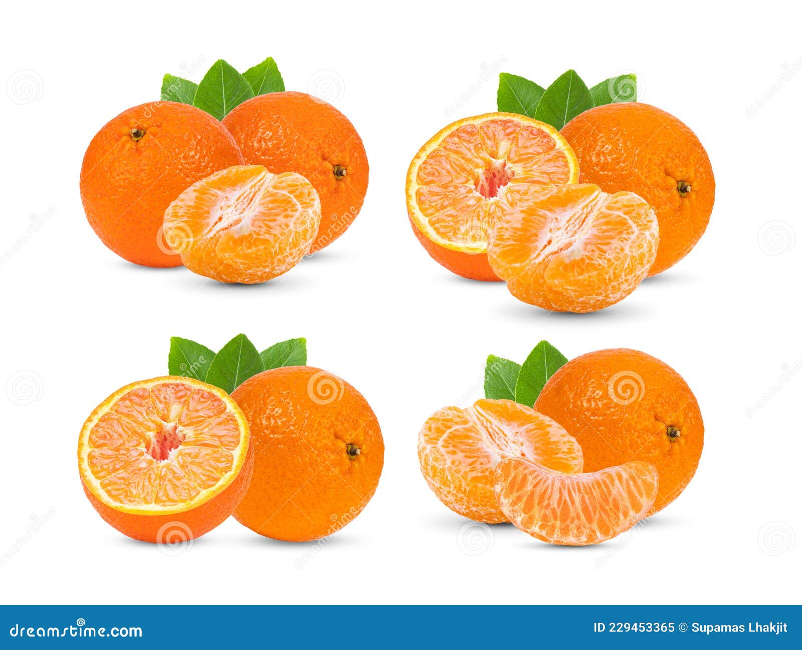 Mandarin Tangerine Citrus Fruit With Leaf On White Background Stock