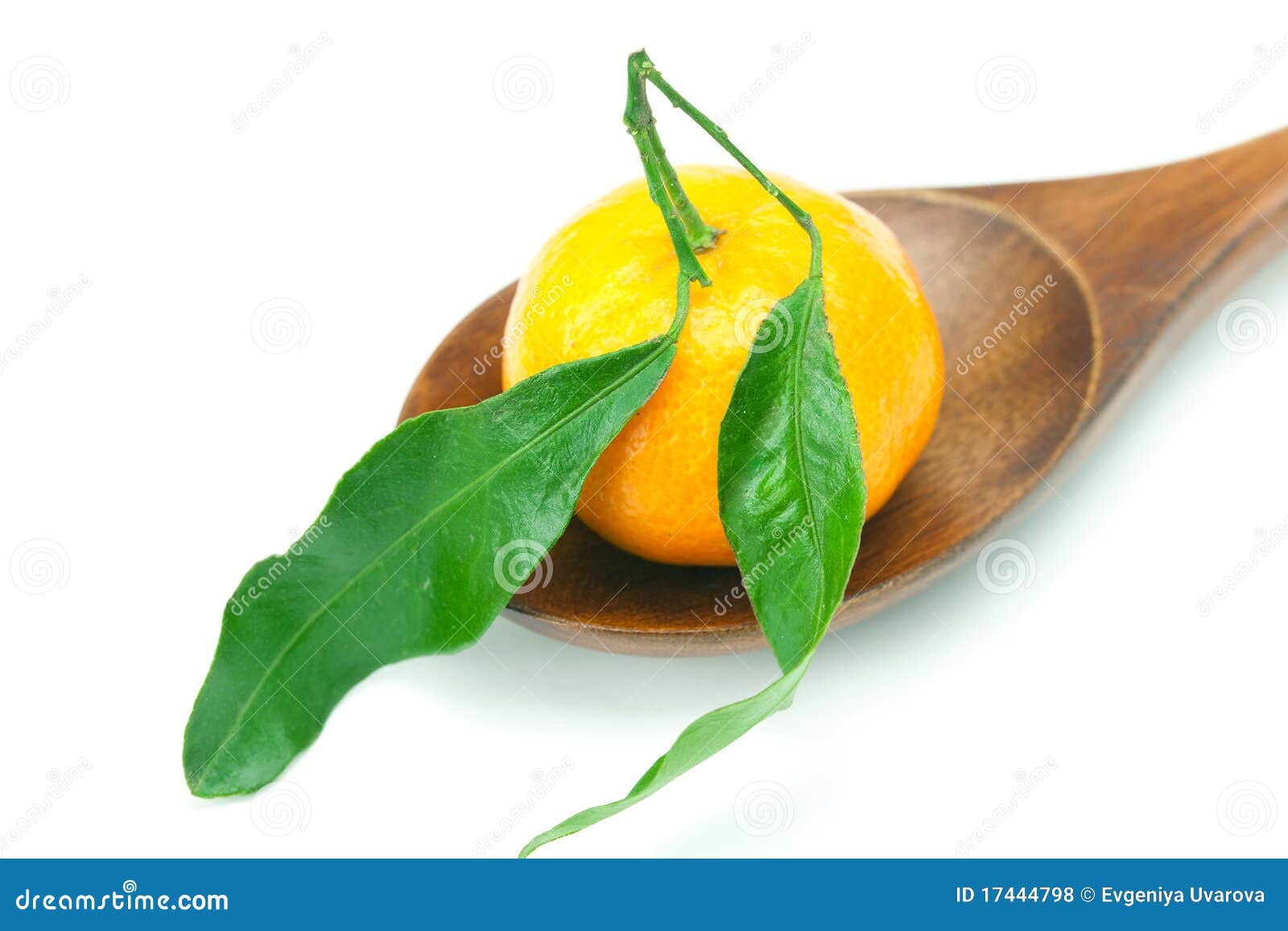 Mandarin on a Wooden Spoon Isolated on White Stock Photo Image of