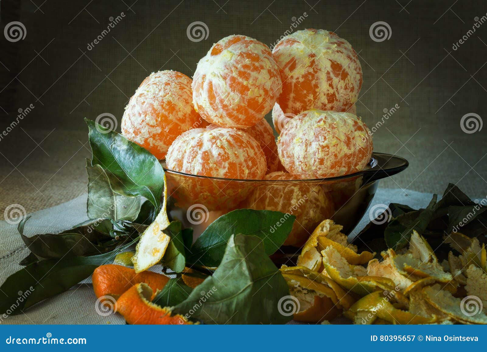 Mandarins Peeled in the Cup and Leaves Stock Image Image of mandarin, fruits 80395657