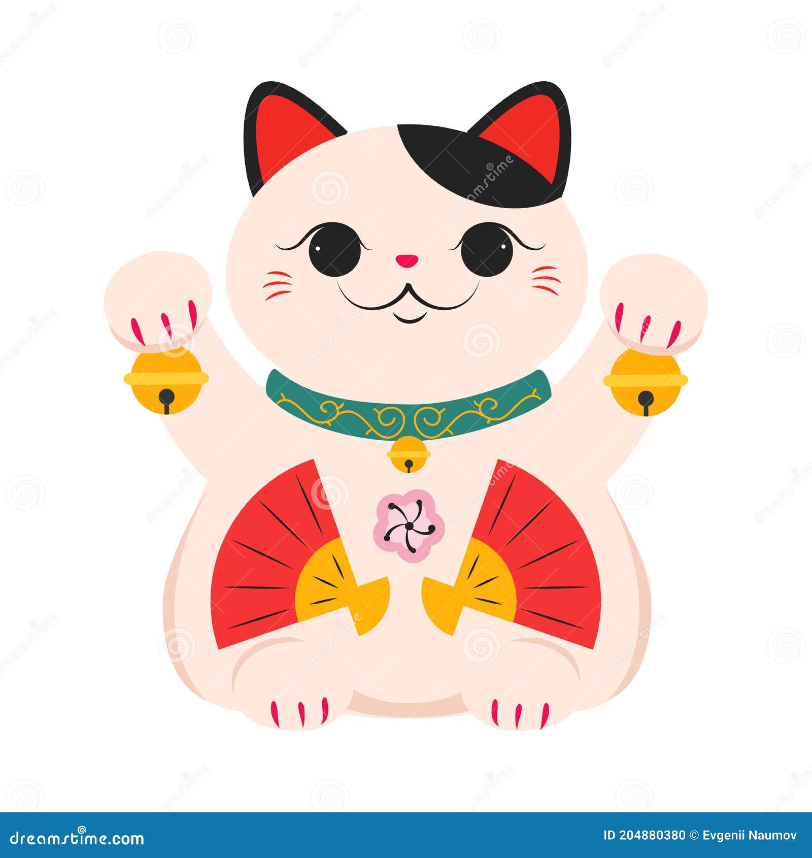 Vetores de Maneki Neko Kawaii Gato Sorte Desenhos Animados De Três